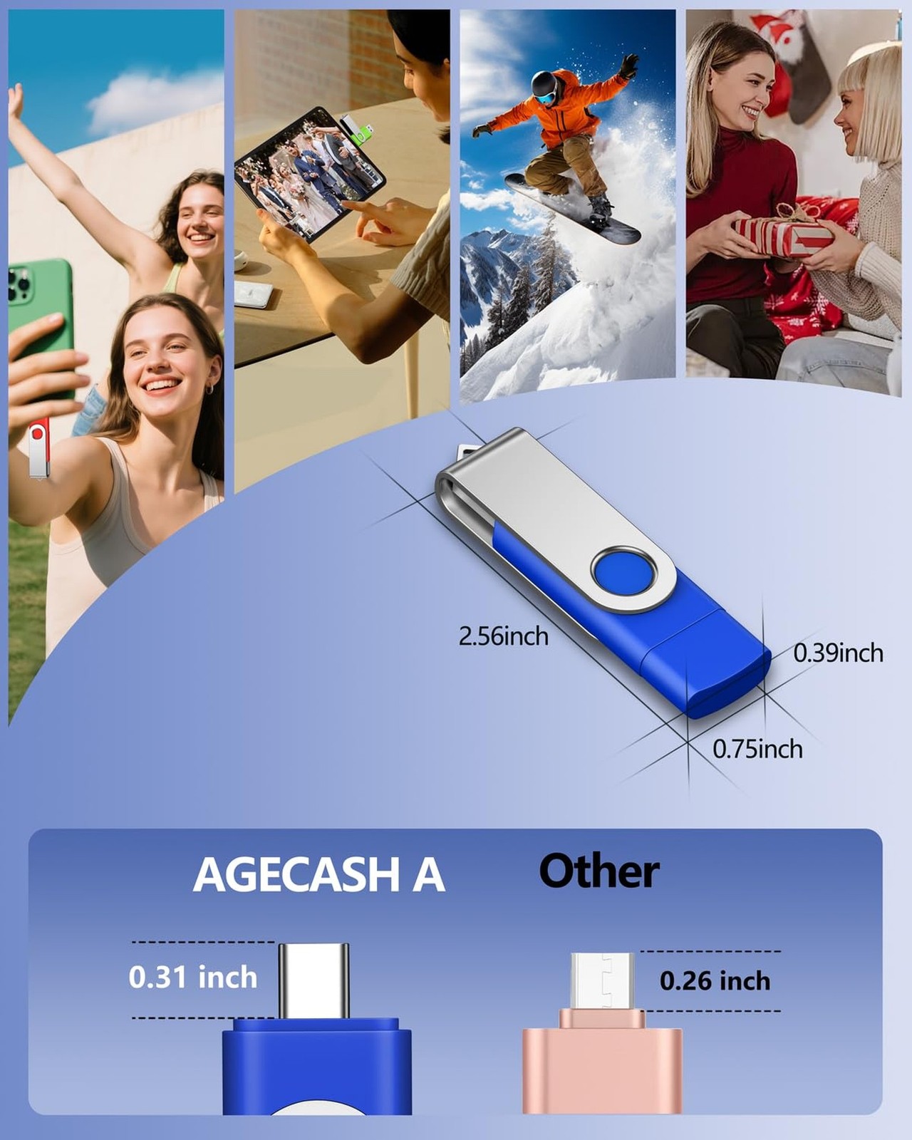 AGECASH 4GB USB-C Dual Flash Drive 5 Pack | 2-in-1 USB A + Type C Flash Drive…