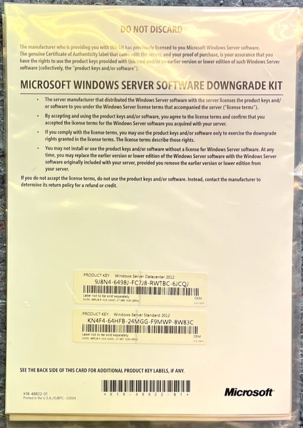 Microsoft Windows Server 2012 Software Downgrade Kit / Standard/Datacenter