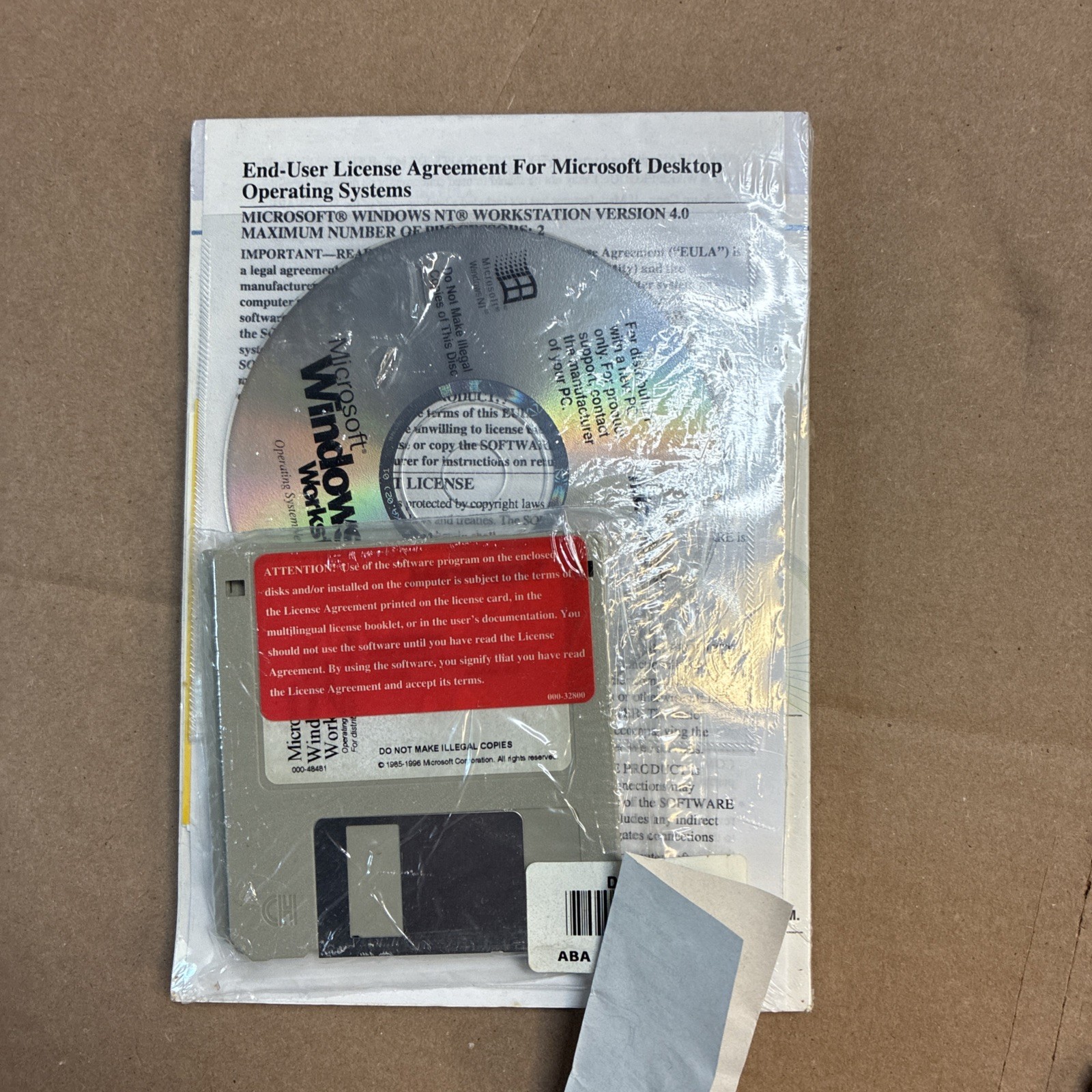 Vintage Windows NT Workstation CD & 3 Floppy Disks PC Only Sealed 1997 CoA