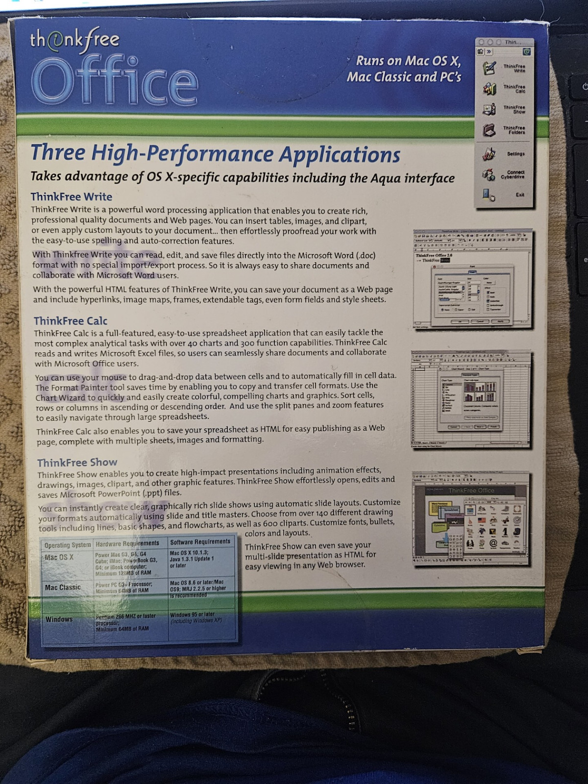 Brand new, sealed, Think Free Office for vintage Mac OS X, Mac Classic and PC’s.