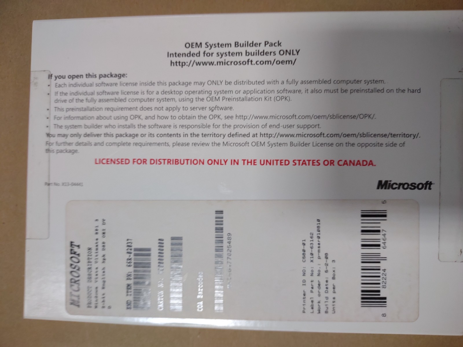 VISTA ULTIMATE OEM 32BIT DVD SP1 66R-02037