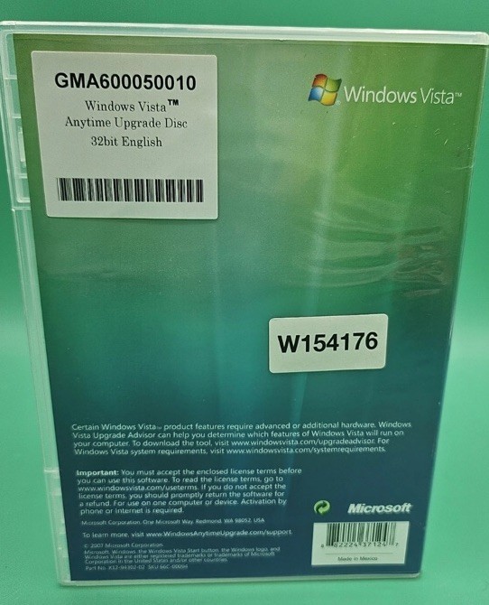 Microsoft Windows Vista Experience Anytime Upgrade Disc (32 Bit) DVD CD-ROM VTG