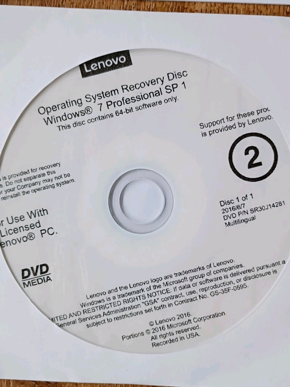 Genuine Lenovo Recovery (Reinstallation) DVD Set For Windows 7 Professional