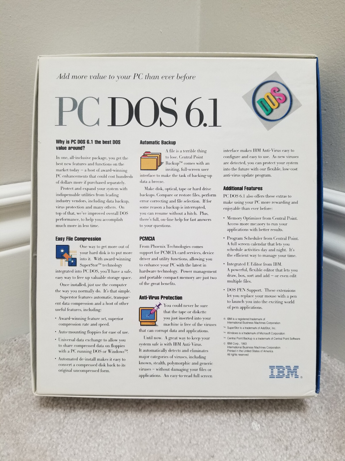 IBM PC DOS 6.1 Base Edition 61G1550 – Retail Big Box Version!