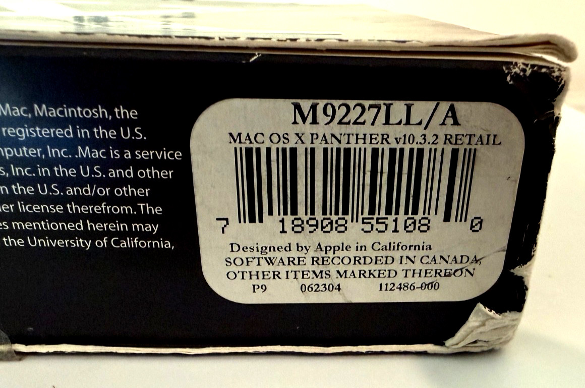 Apple Mac OS X 10.3 Panther M9227LL/A Original Retail Box – New