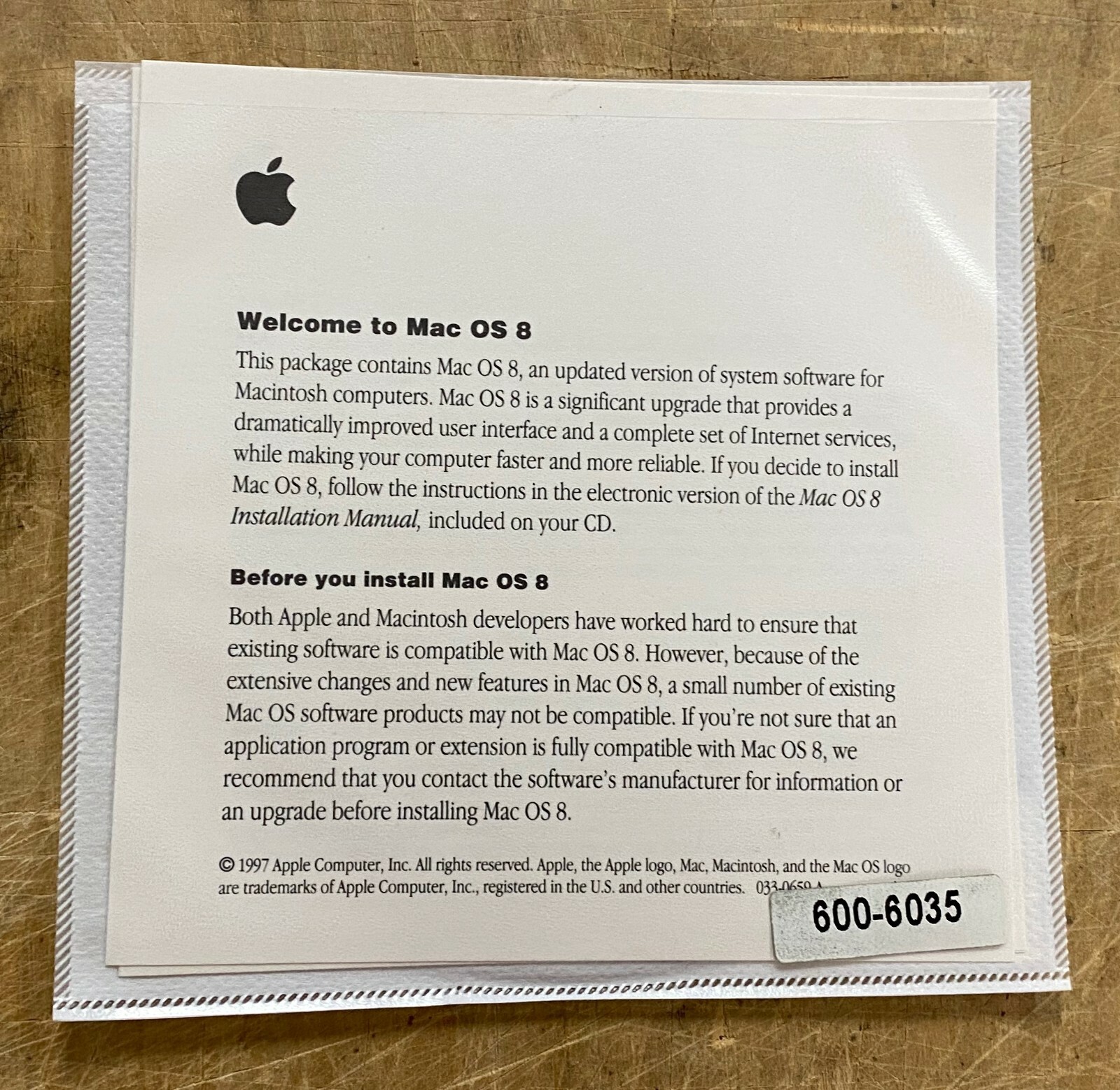 Apple Mac OS8 upgrade for Power Mac and PowerBook P/N: 600-6035 NEW OLD STOCK