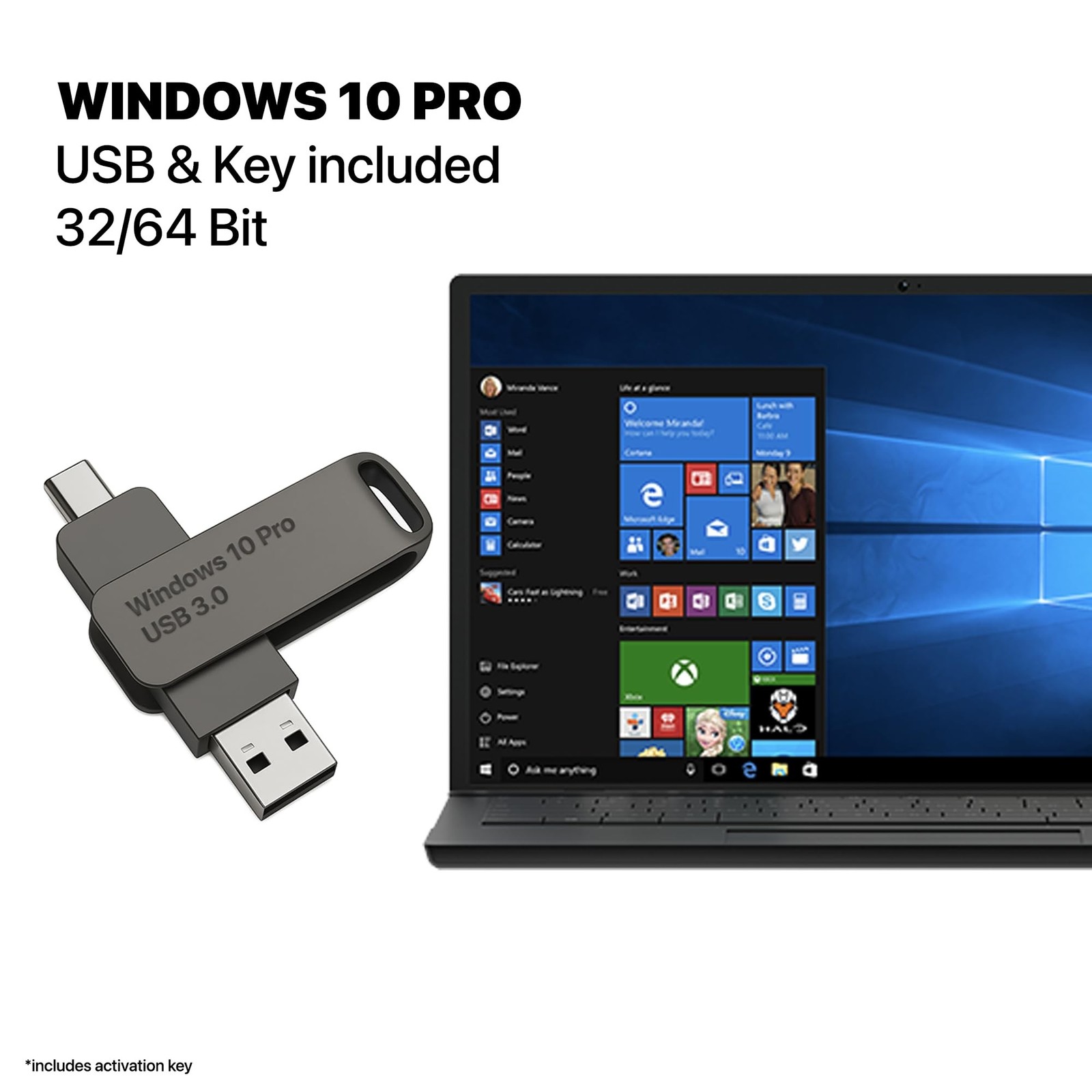 Bootable USB Type C + A Installer for Windows 10 Pro, Activation Key Included…