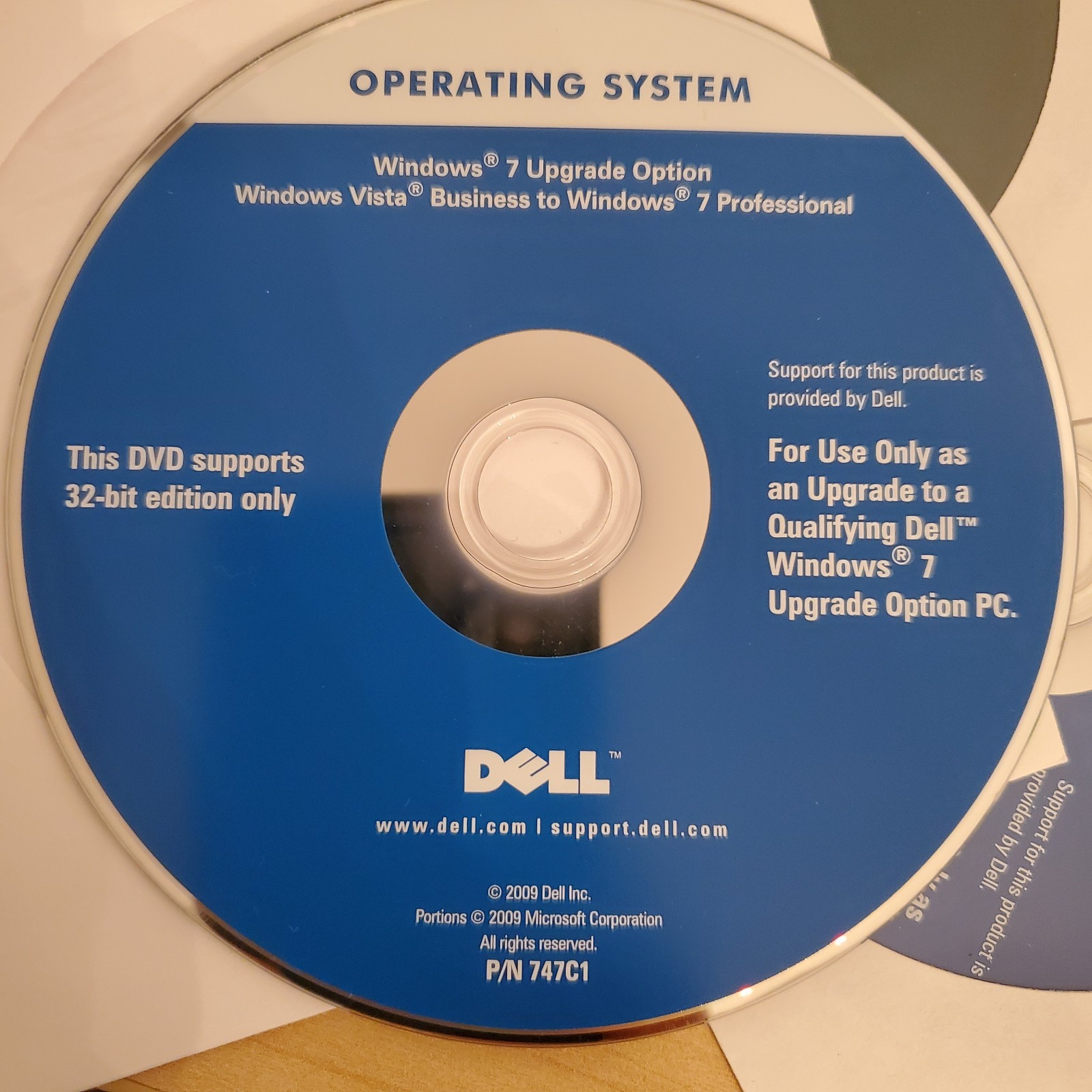 Dell Windows 7 Upgrade Vista Business to Windows 7 Pro /w Upgrade Assistant DVD