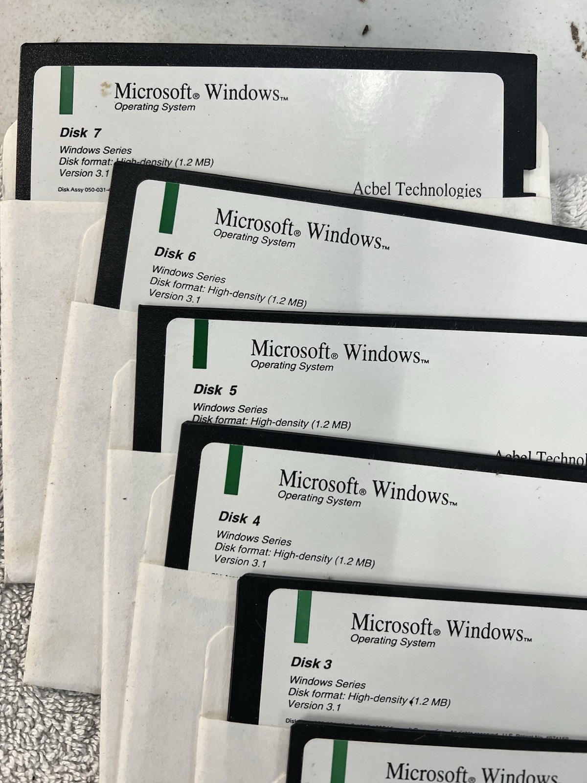 Microsoft Windows 3.1 OEM 5.25” Floppy Disk Set Complete 7 Disks Acbel Tech