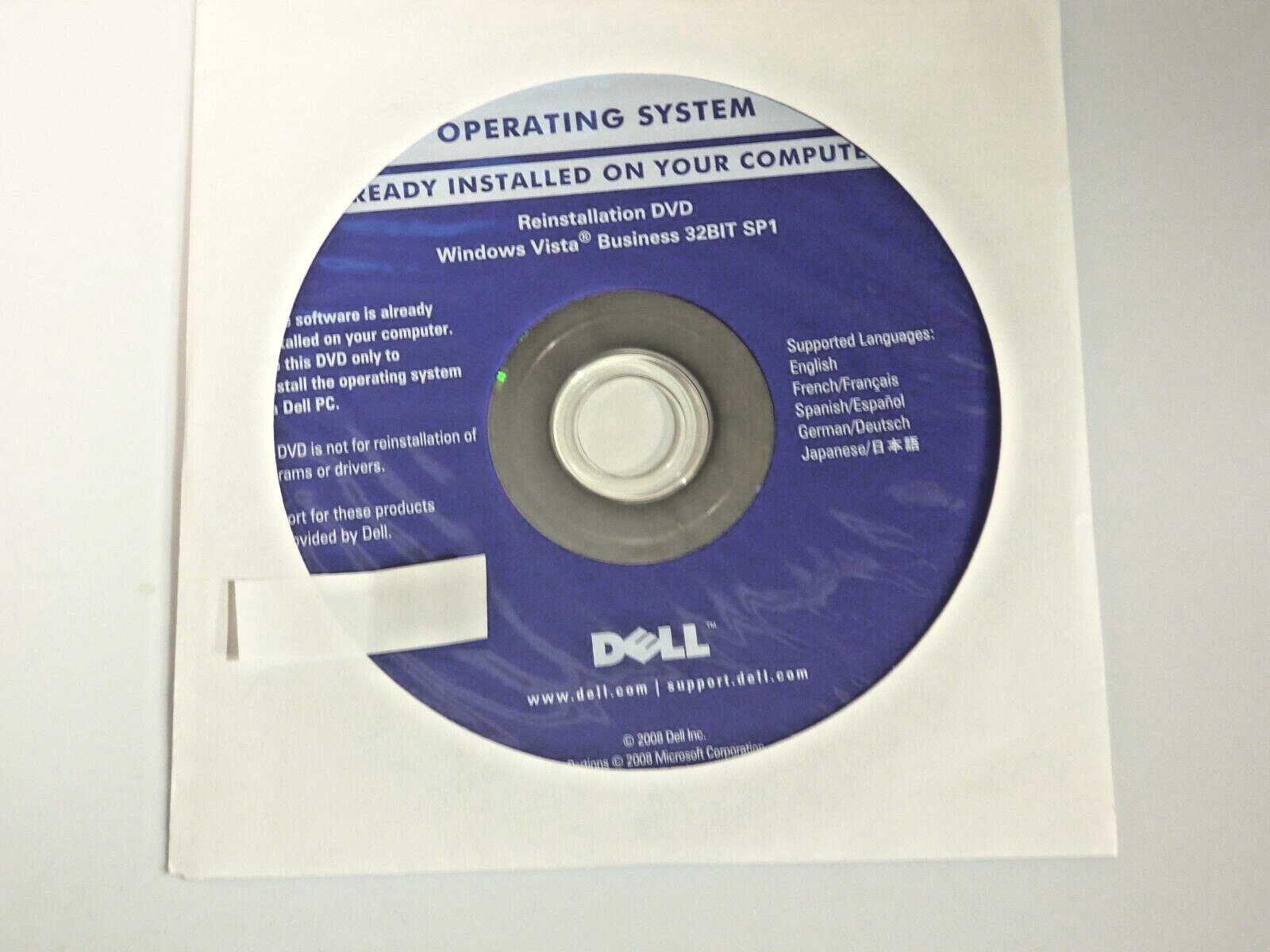 Dell Windows Vista Business 32-bit Re-Installation DVD Disc Unused