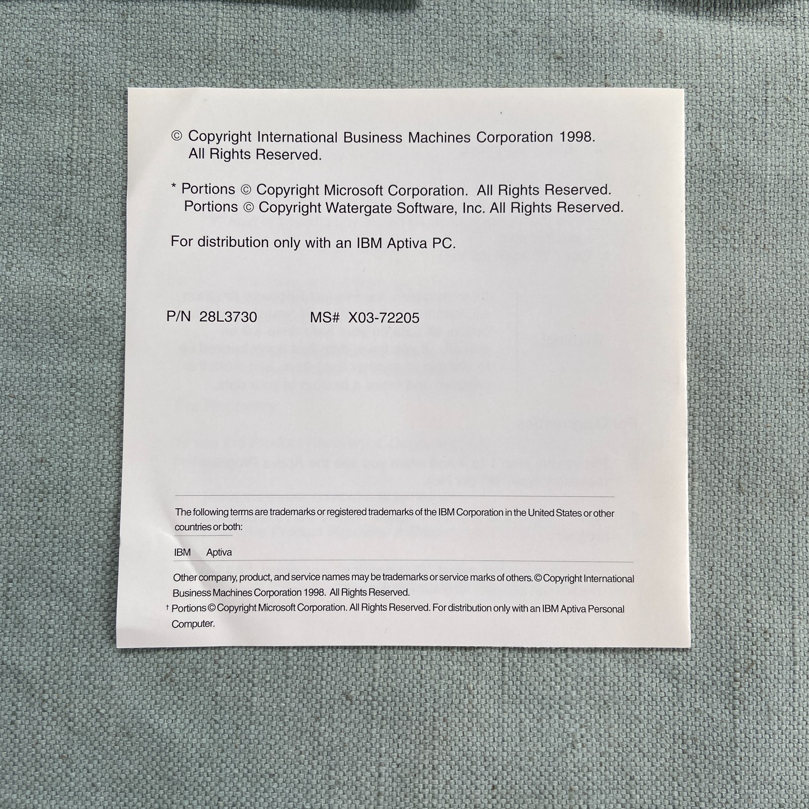 IBM Aptiva PC Computer Software CD Product Recovery Diagnostics Applications 98
