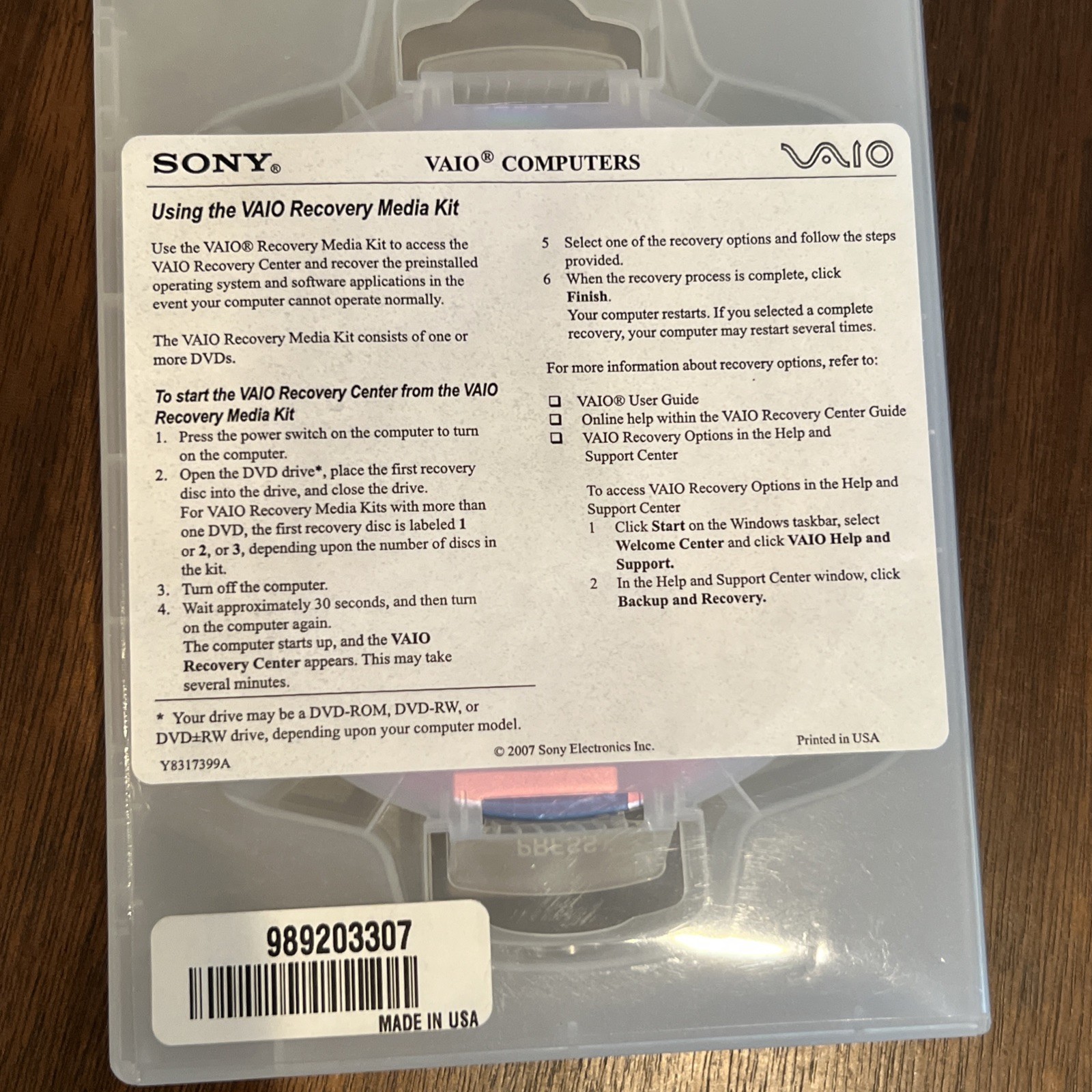 Sony Vaio Windows 7 VPCEL 20FX Series Recovery DVD 5 Disk Set