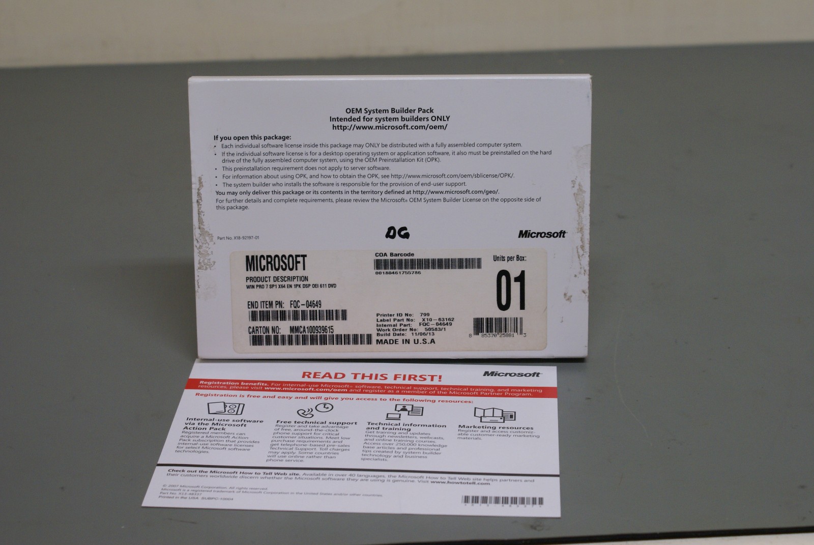 Microsoft Windows 7 Professional OEM 64 bit DVD w/SP 1 1J