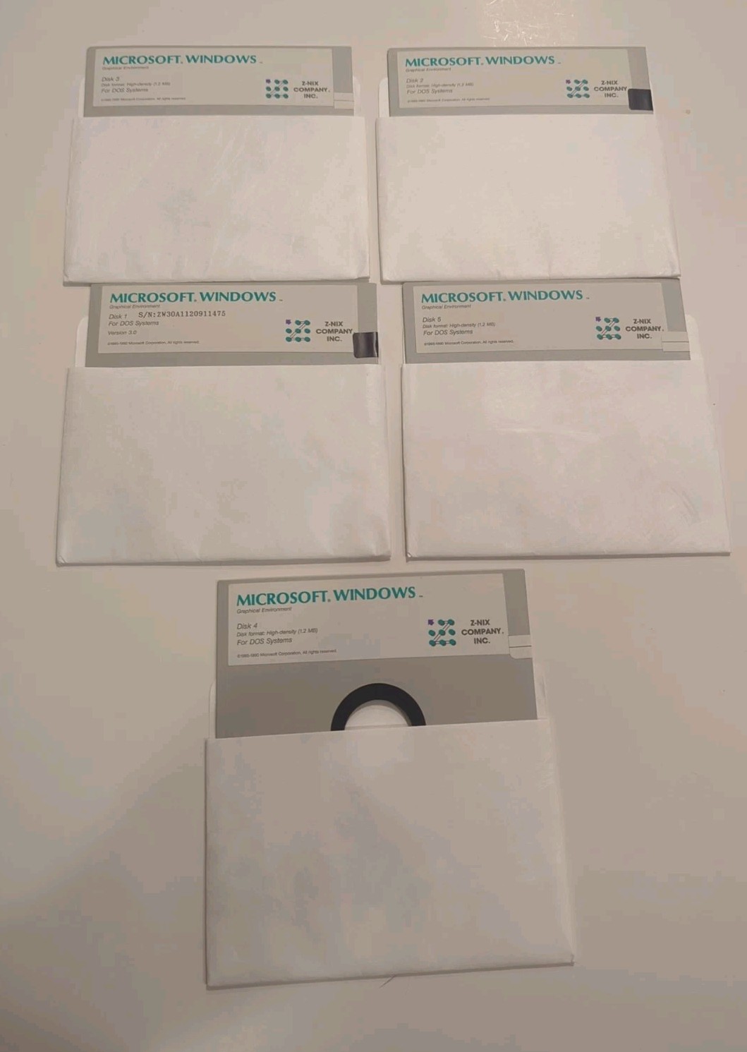 Microsoft Windows Z-Nix 3.0 Complete Disc 1-5 For DOS Systems 5.25 Floppy