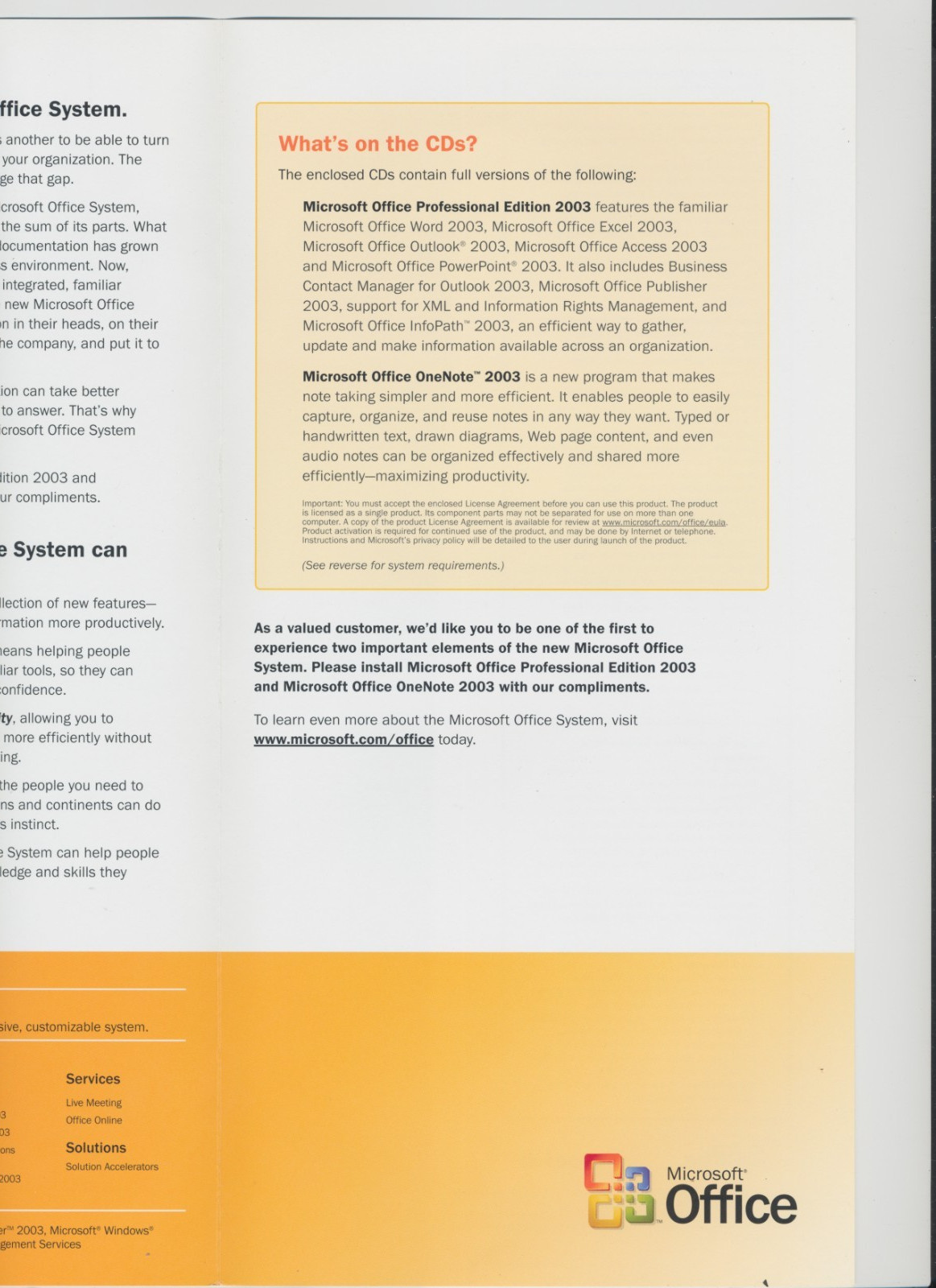 Microsoft Office Pro 2003 + MS OneNote 2003 – Early Release – 2 x CDR w/folder