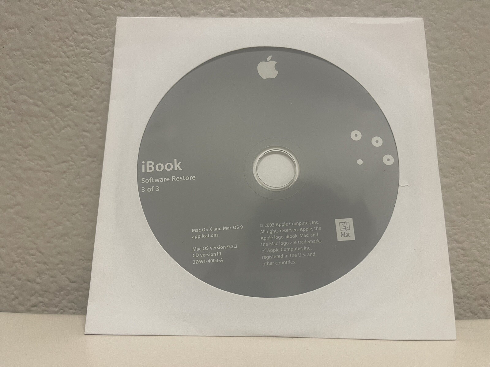 2002 iBook Software Restore Macintosh Mac OS 9.2.2 OSX 10 Programs CD Discs