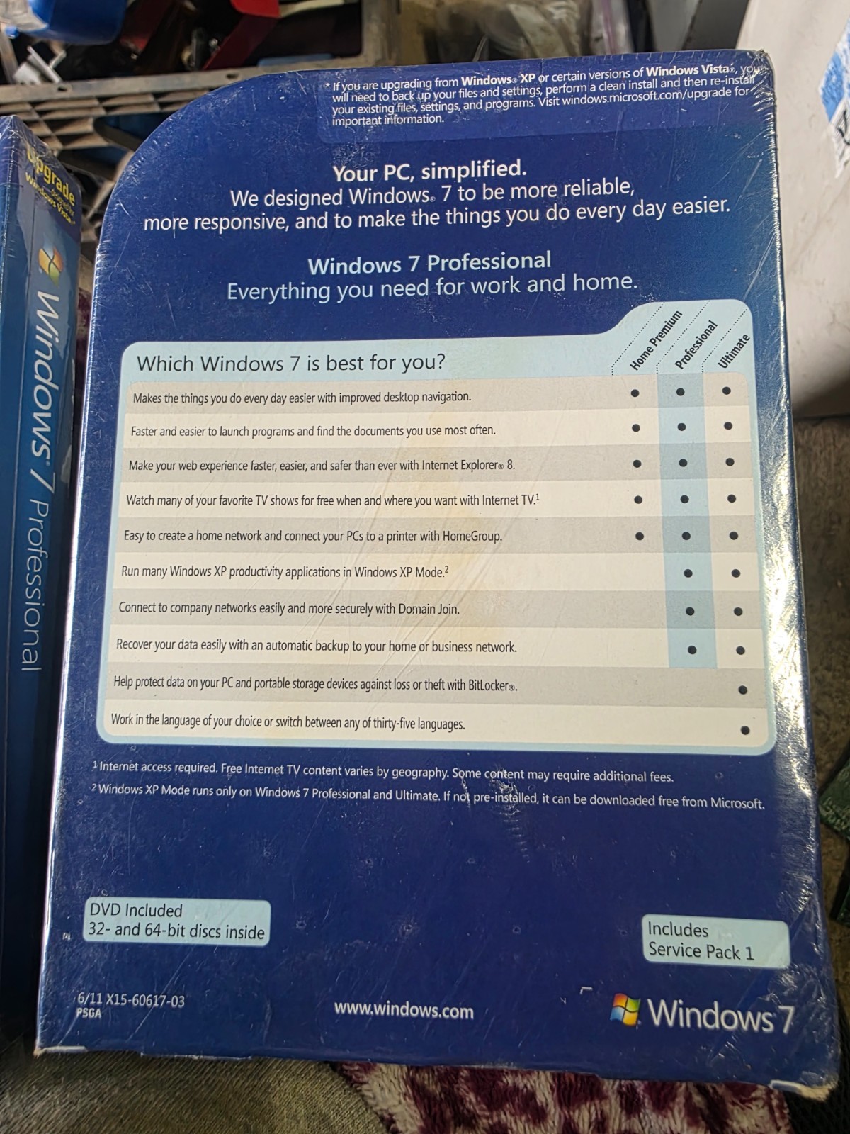 Microsoft Windows 7 Professional 32 and 64 Bit Full Version FQC-00129