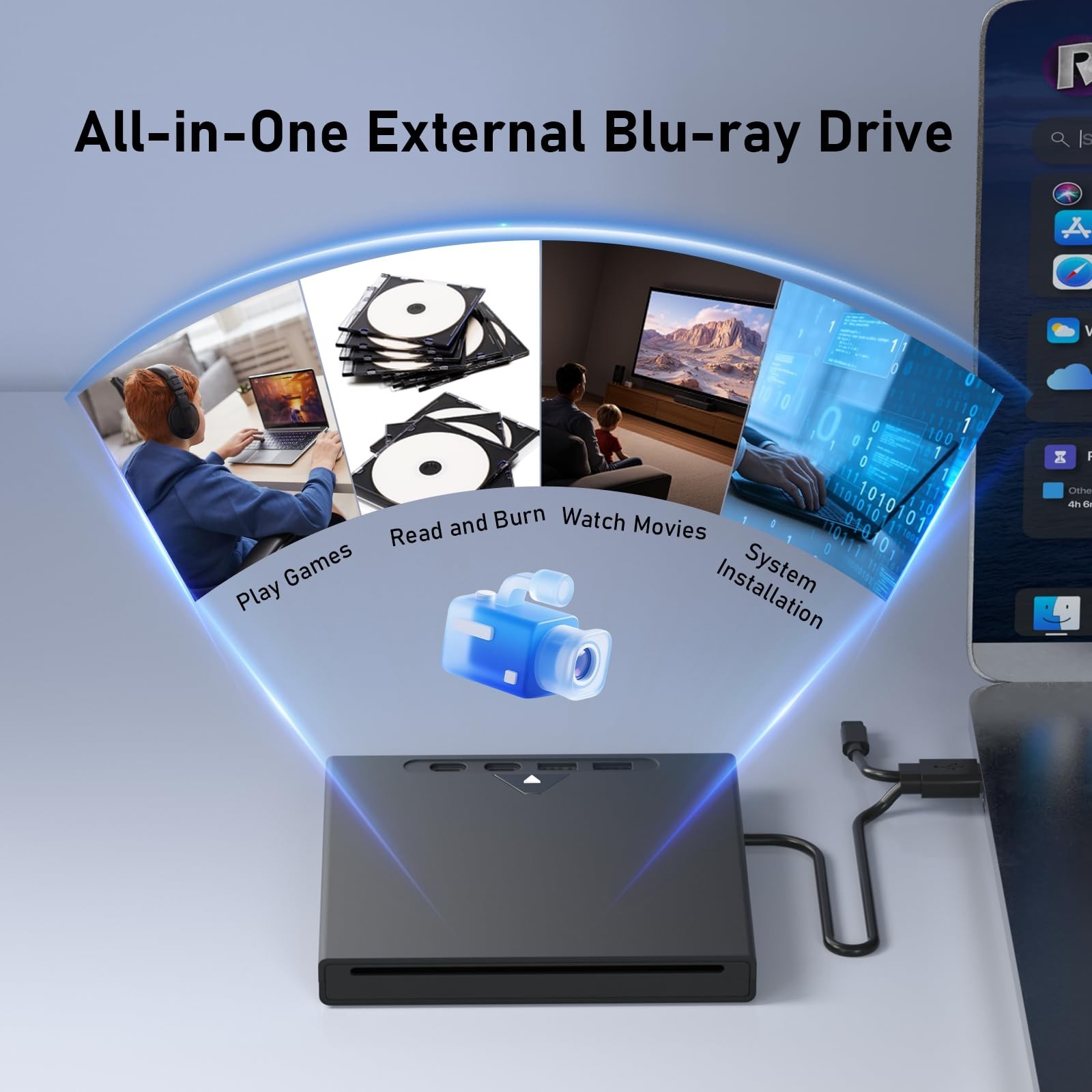 External Blu Ray Drive for Laptop, 7 in 1 Support 100G Disc Read/Write Bluray…