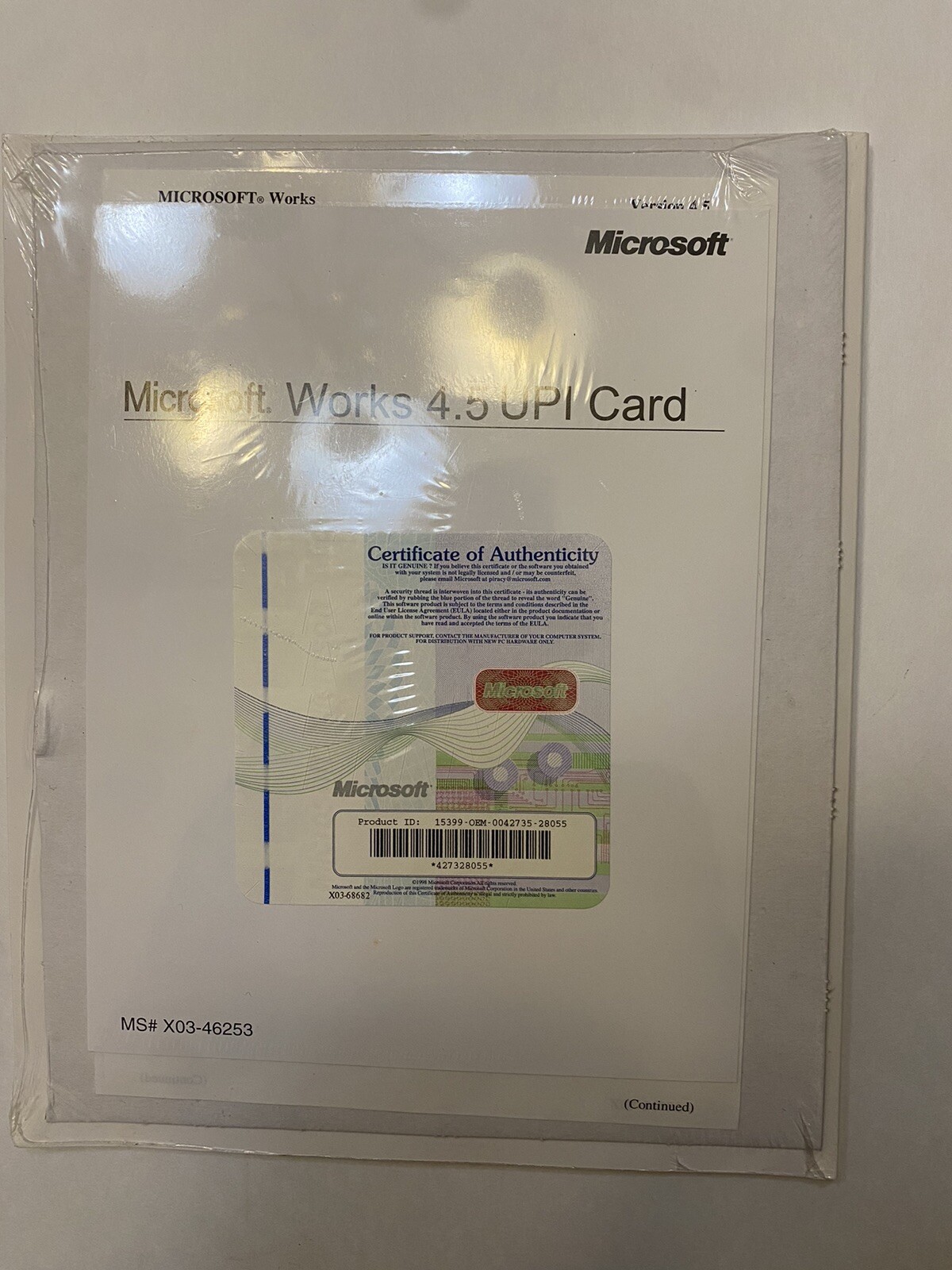 Microsoft Windows 95 Works 4.5 UPI Card Companion w/ PRODUCT KEY Vintage NEW NIB