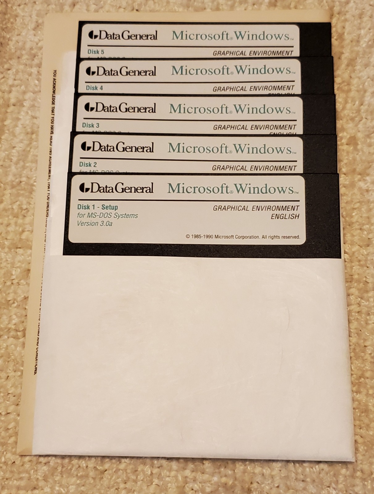Mint 1990 Microsoft Windows 3.0 GUI For DOS (5 – 1.2m Disks, Data General Label)