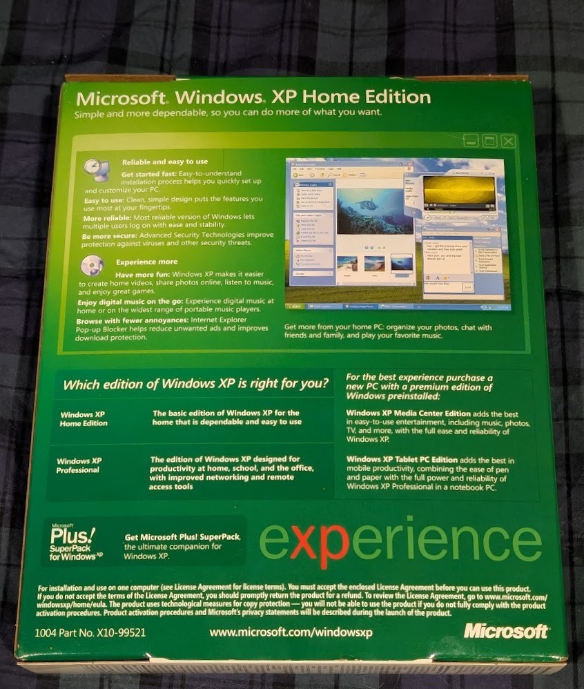 MICROSOFT Windows XP Home Edition Upgrade 2002 SP 2 Disk w/ Product Key & Box
