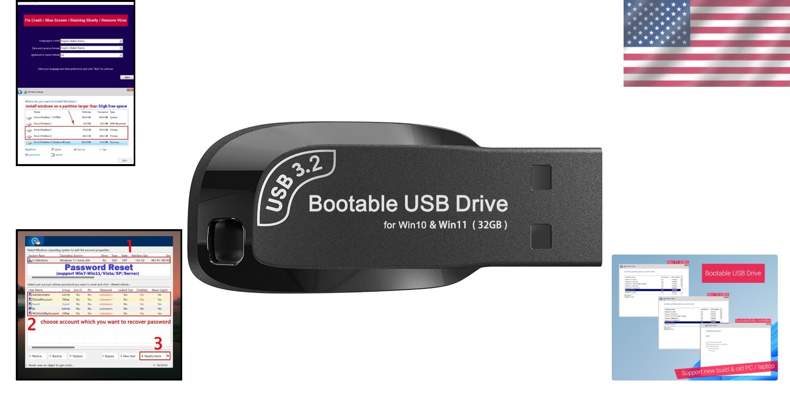 USB 3.2 32GB Bootable Drive for Windows Installation & Data Security Solutions
