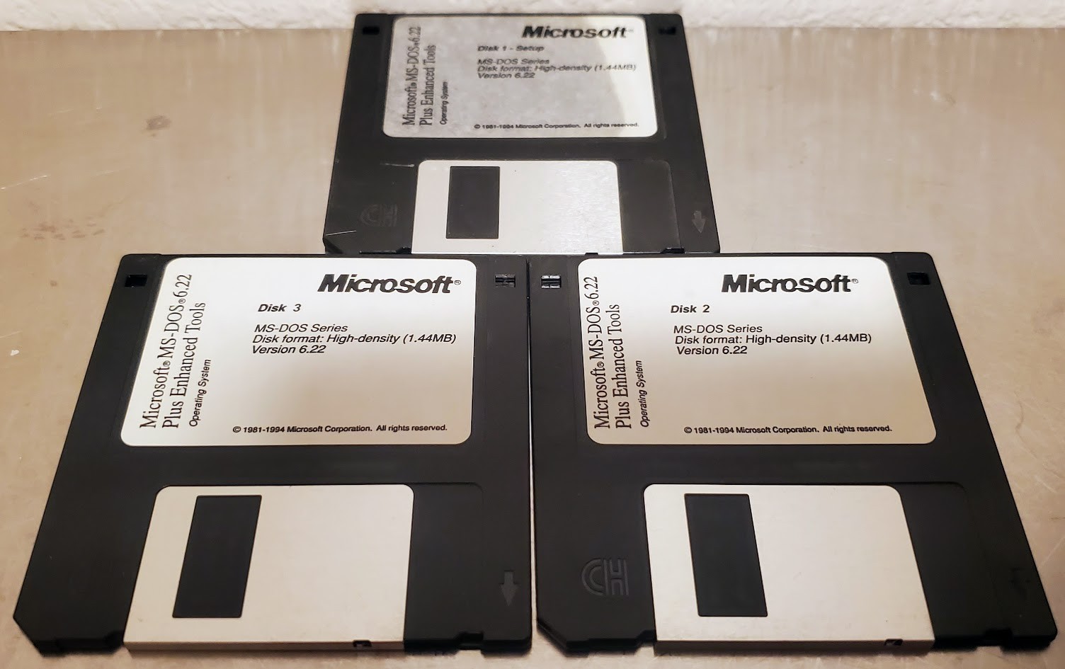 Microsoft MS-DOS 6.22 Plus Enhanced Tools 3.5” Floppy Disks 1-3