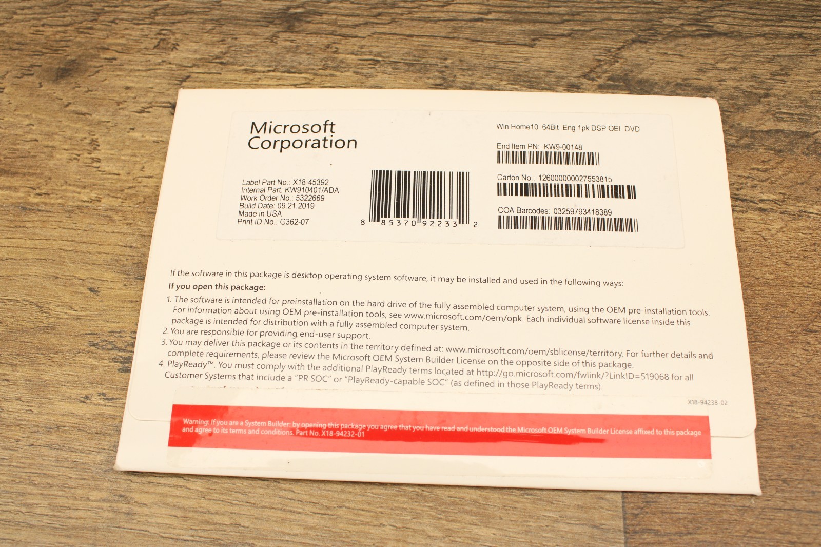Genuine MICROSOFT Windows 10 Home 64 Bit Eng Intl Software Sealed NEW!