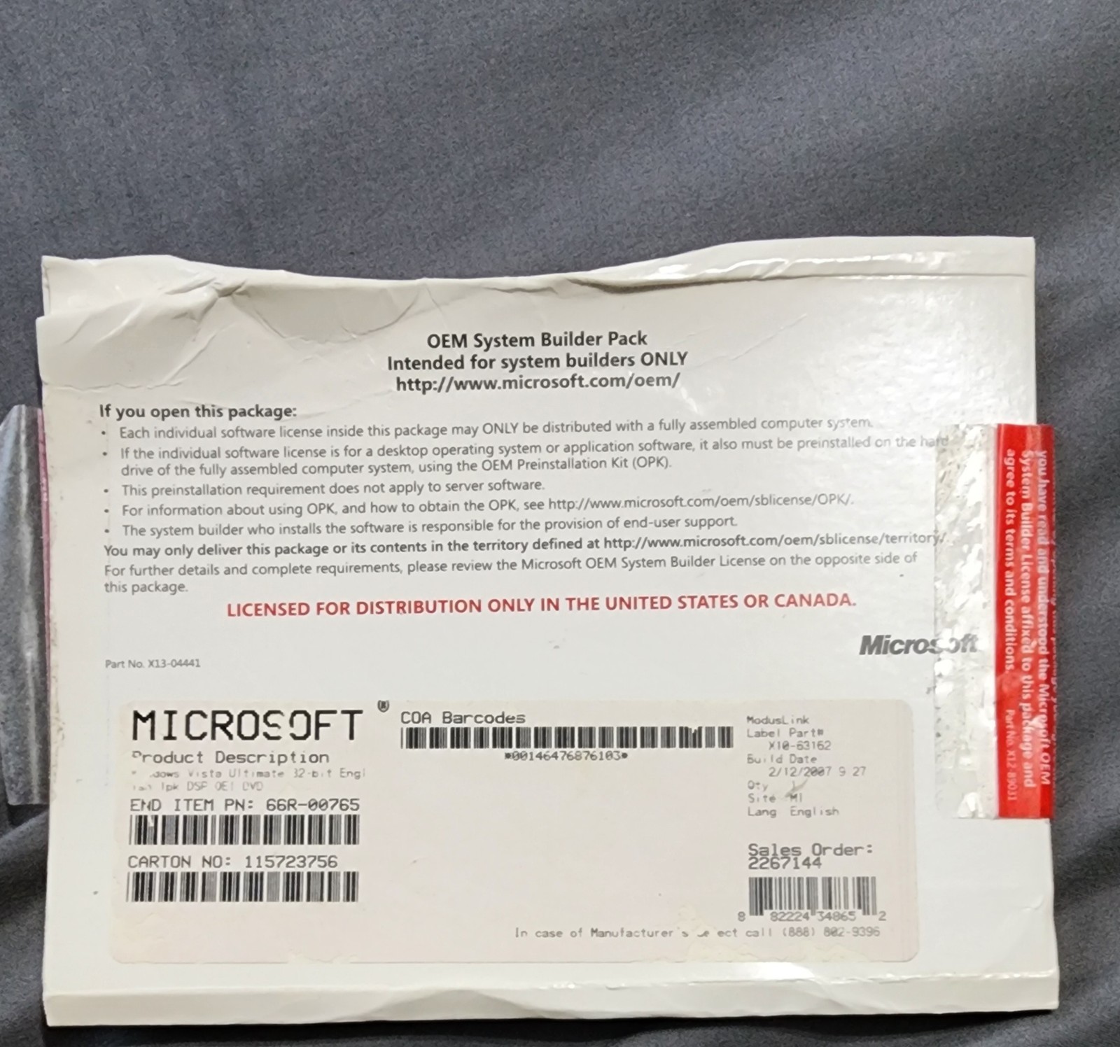 Windows Vista Ultimate DVD & Product Key 32 Bit