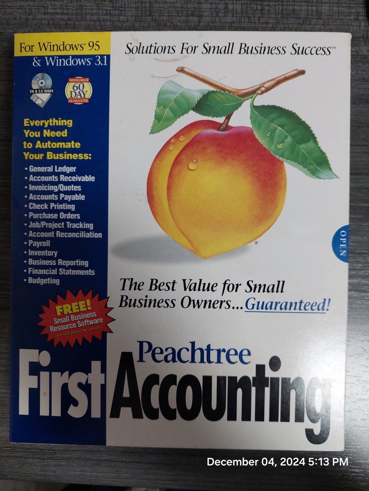 Peachtree First Accounting Windows 3.1 & Windows 95 PC 3.5 Diskettes and CD rom