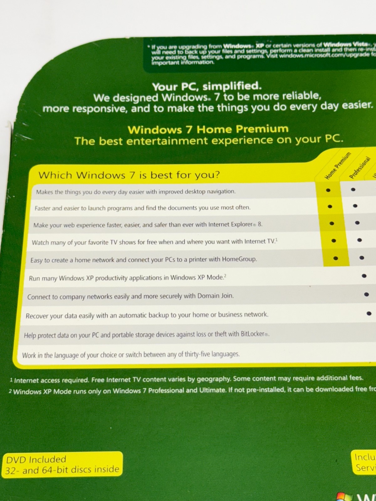 Microsoft Windows 7 Home Premium Upgrade 64-bit SP1 DVD