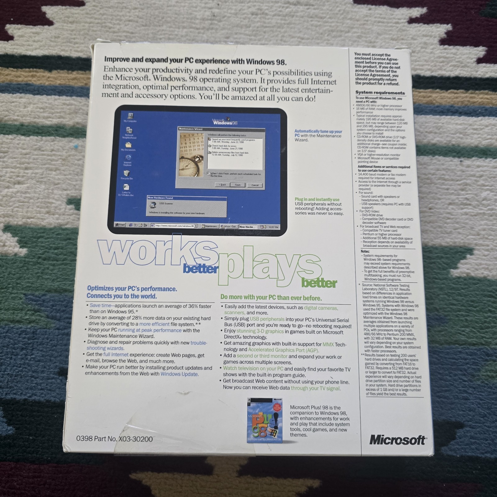 Microsoft Windows 98 Big Box Art Upgrade Vintage – No Disc