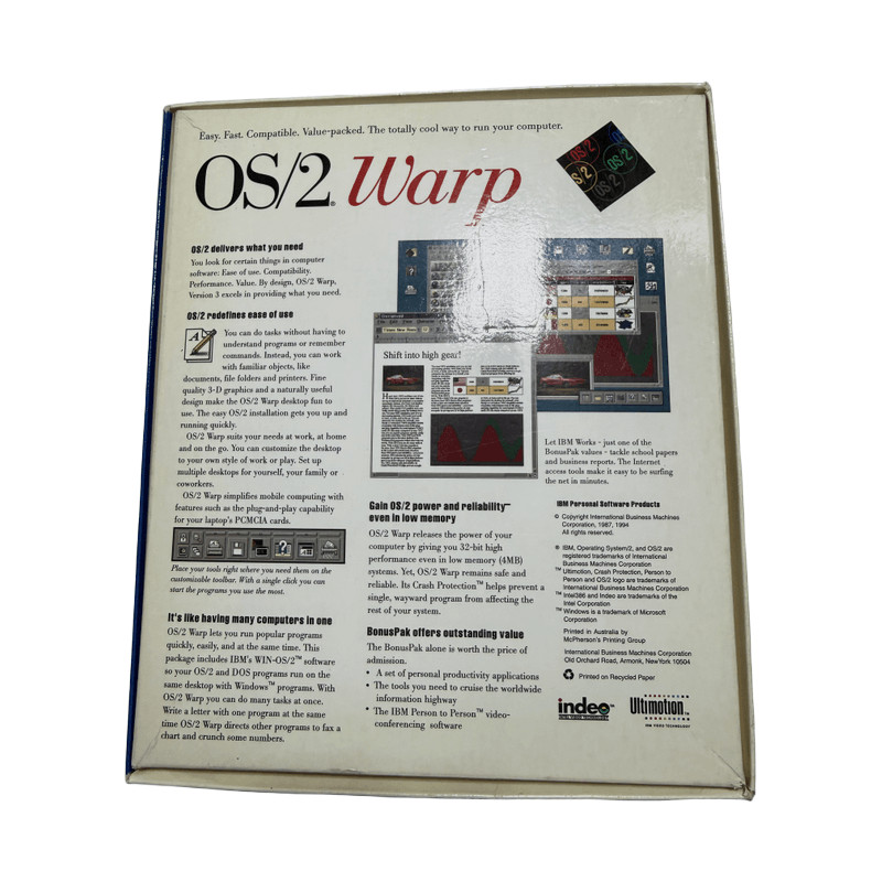 IBM OS/2 Warp Version 3 Retail Box w/ BonusPak, Manual & CDs