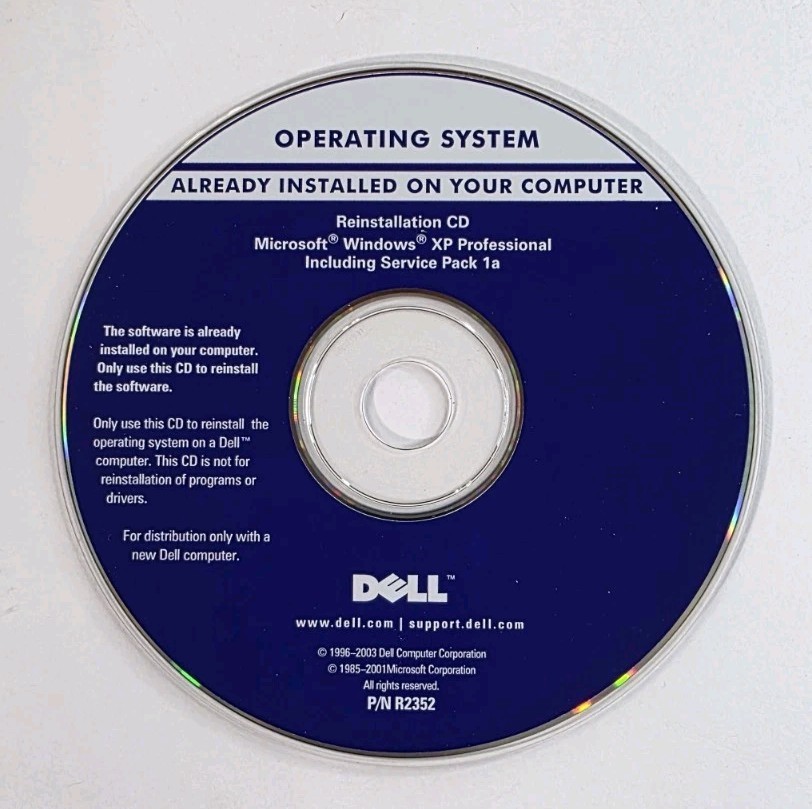 Microsoft Windows XP Professional Service Pack 1a DELL Reinstallation CD Disk