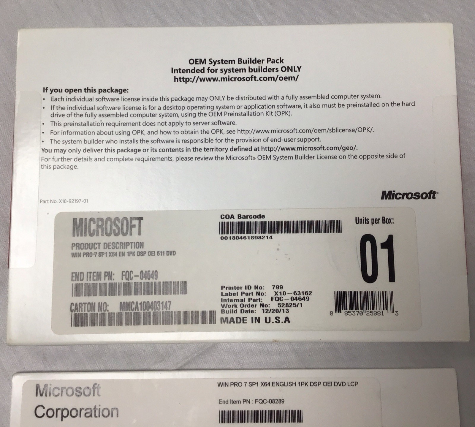 Microsoft WIN Pro 7 SP1 X64 EN DSP OEI 611 DVD w/SP1 (x64) English