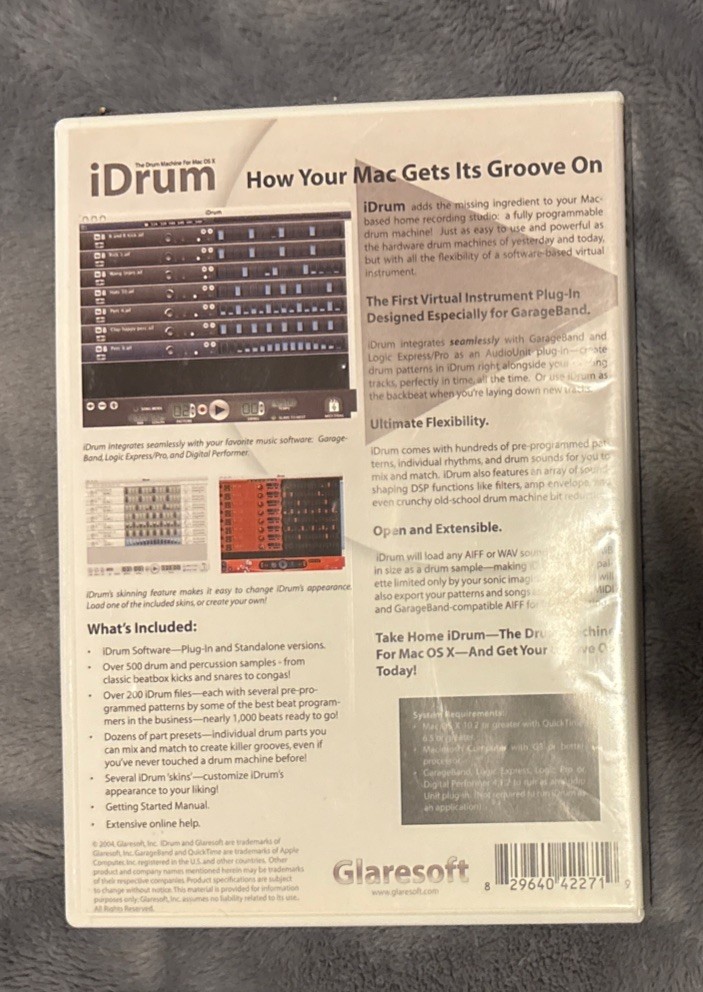 Rare 2004 iDrum Mac OS X Install Disc for GarageBand w Manual 🥁🪘Glaresoft OBO