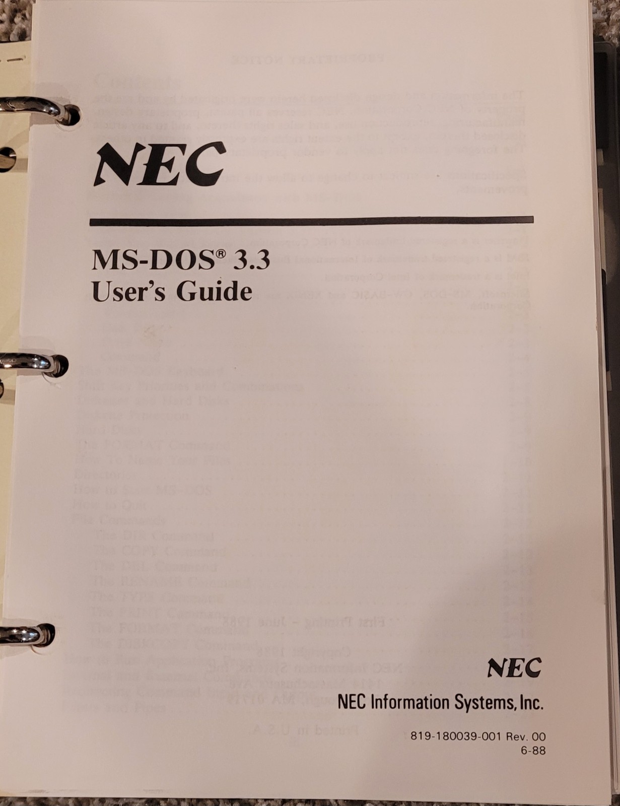 1988 MS-DOS 3.3 User Guide 1st Printing NEC Advanced Personal Comp Floppy Disks