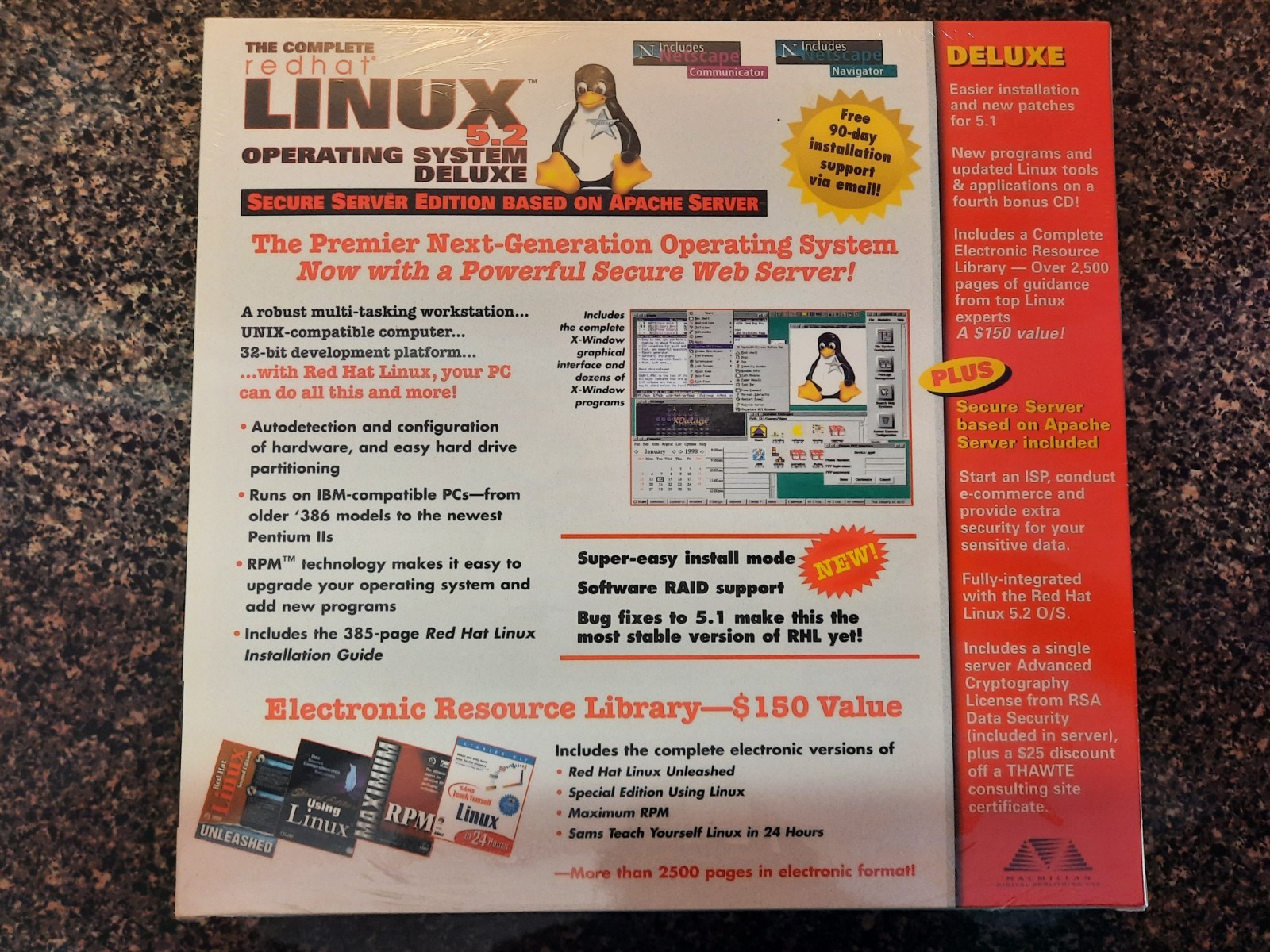 Vintage Complete Redhat Linux 5.2 Operating System Deluxe Brand New Sealed Box