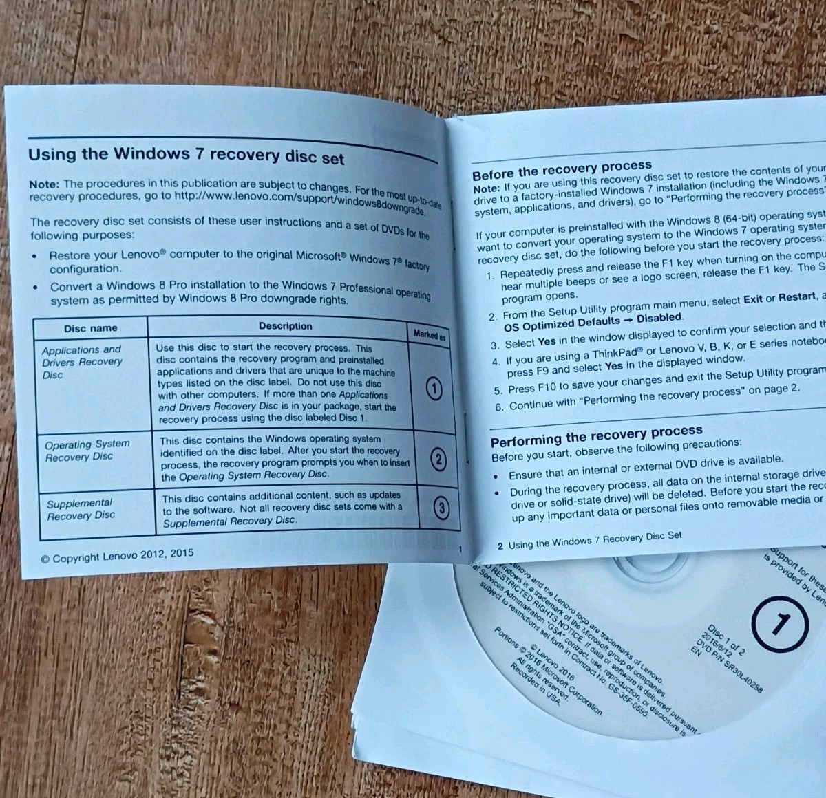 Genuine Lenovo Recovery (Reinstallation) DVD Set For Windows 7 Professional