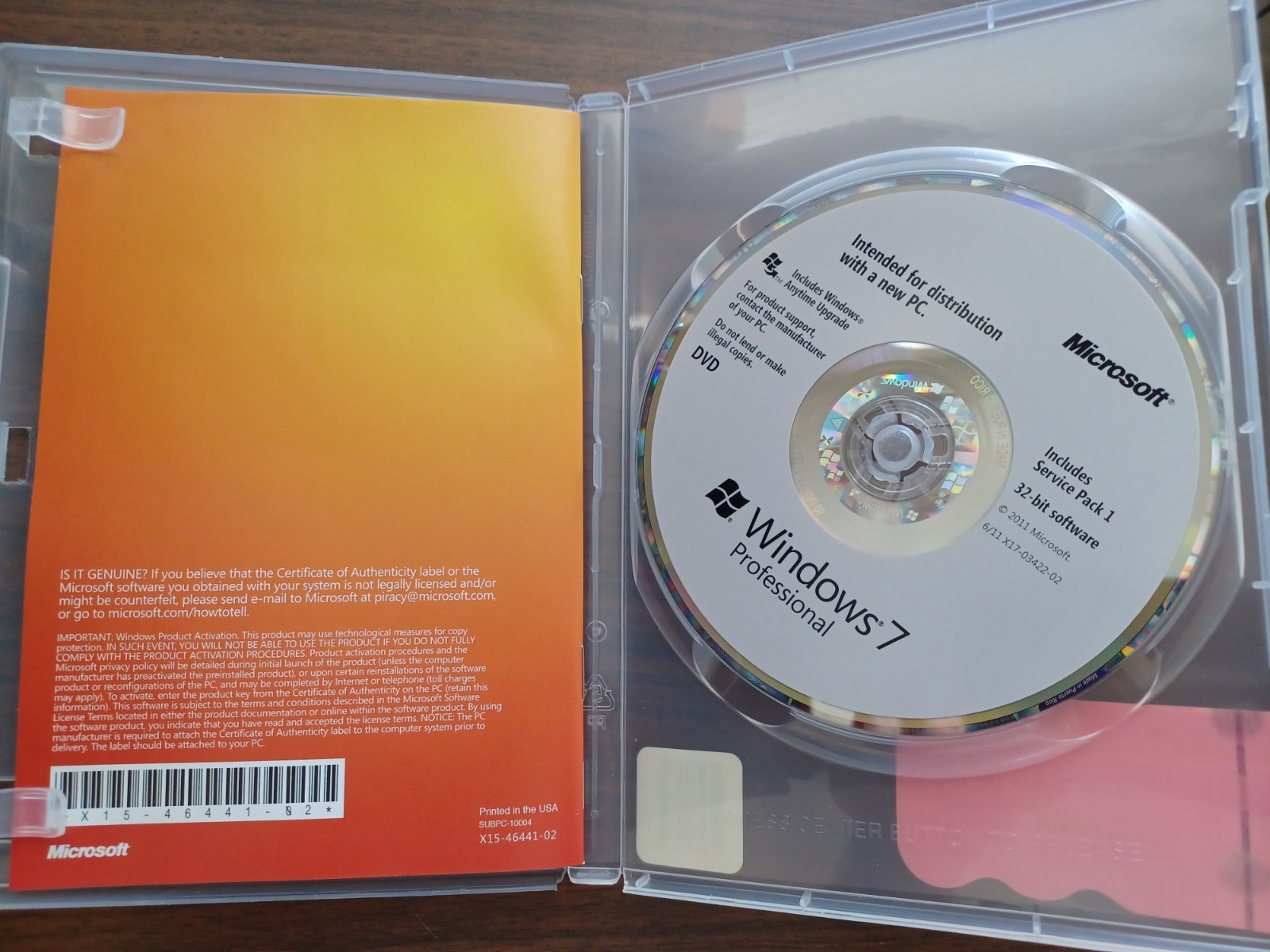 Microsoft Windows 7 Pro Professional SP1 Bit DVD & Key