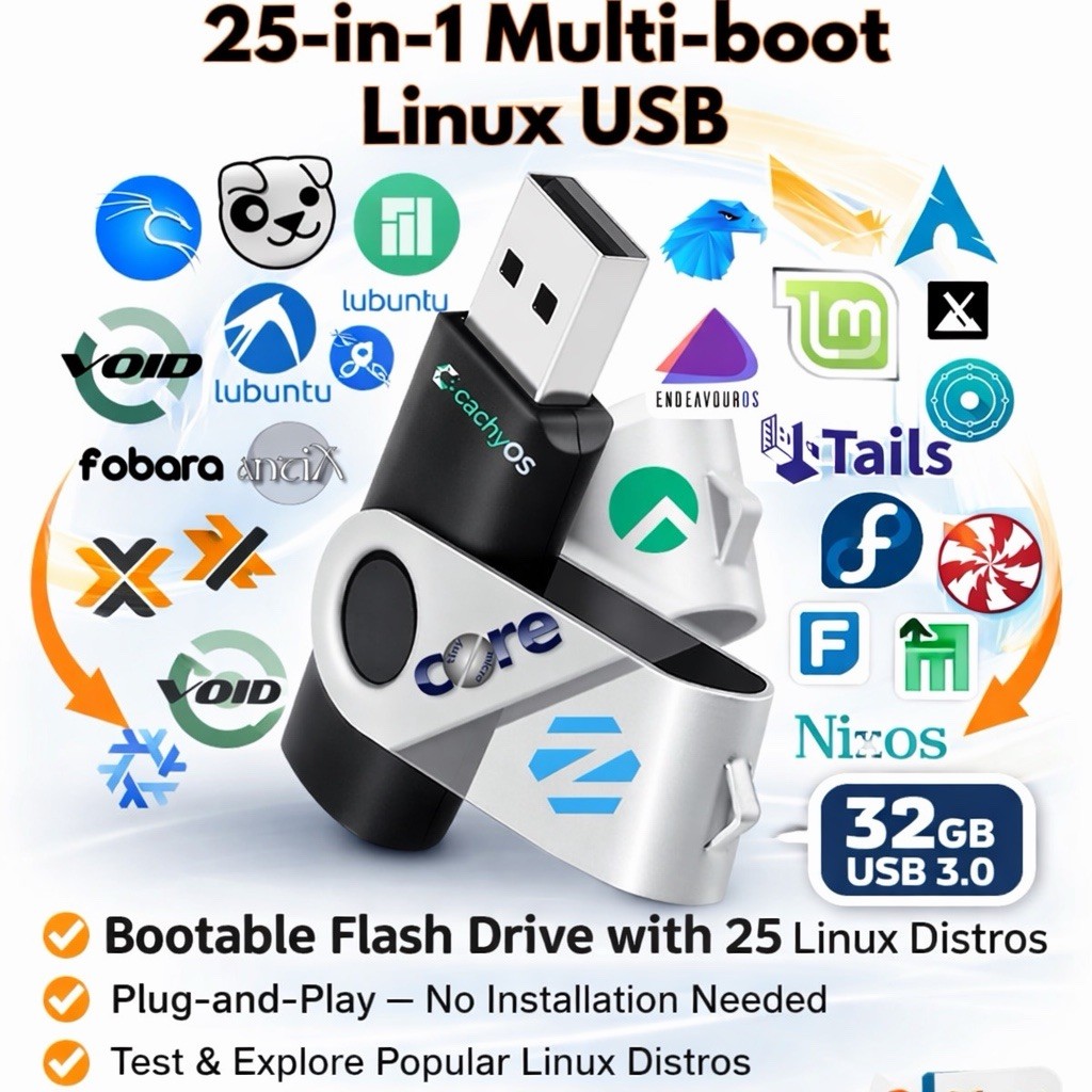 25-in-1 Multi-Boot Linux USB (32GB, USB 3.0) – Ultimate 2025 Portable OS Toolkit
