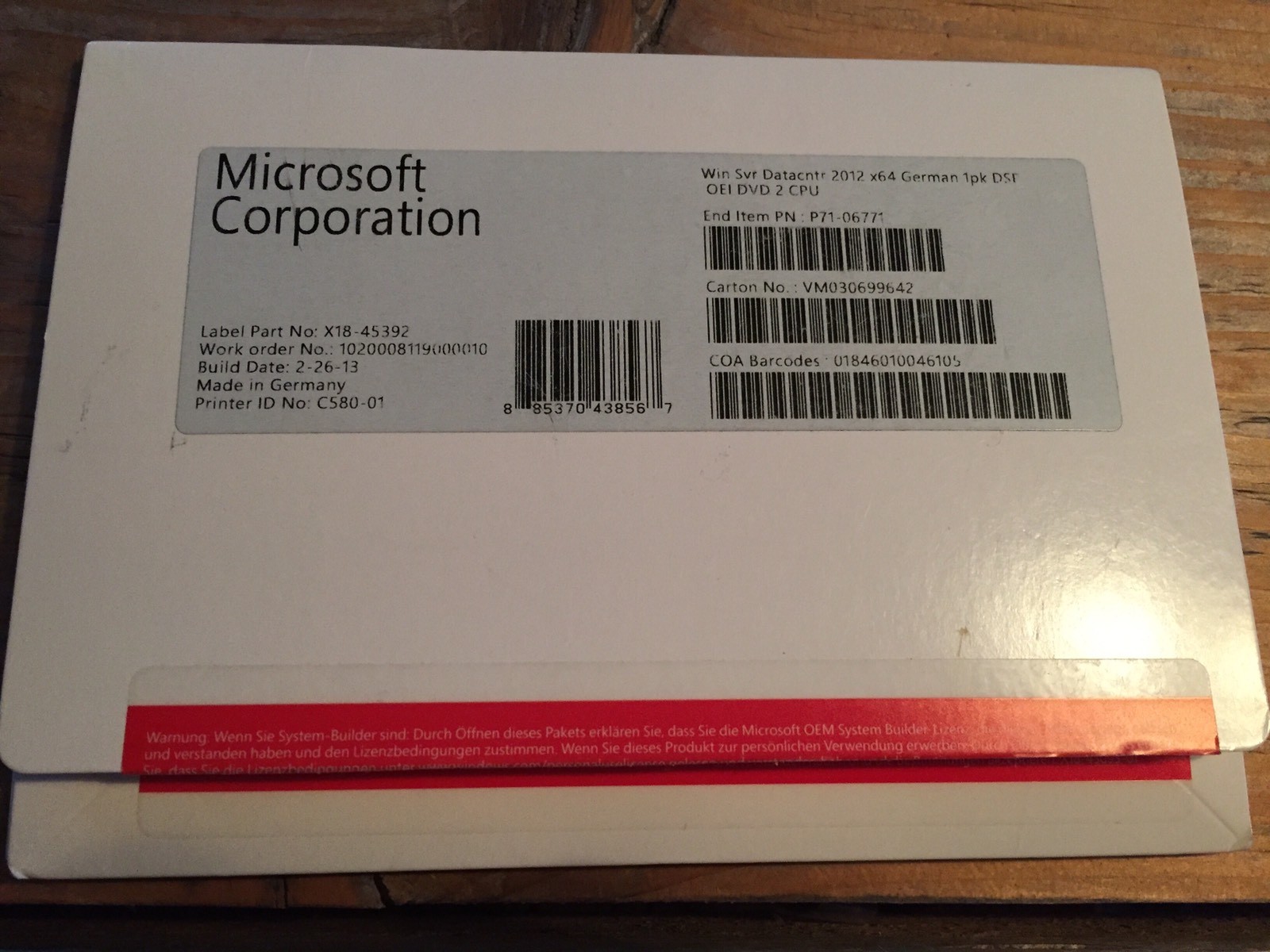 Windows Server Datacenter 2012 DVD 2CPU / SB/OEM Full Version, VAT Invoice