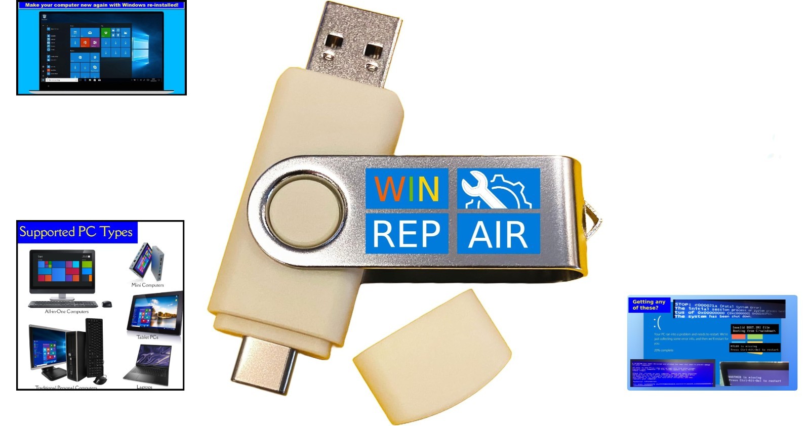 Customizable 5-in-1 USB for Windows Repair – 32GB with Password Reset Feature