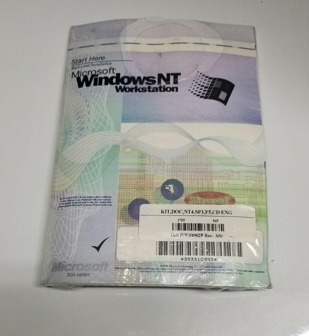 DELL Windows NT Workstation 4.0 – new sealed OEM book, floppies, CDs, and CoA.
