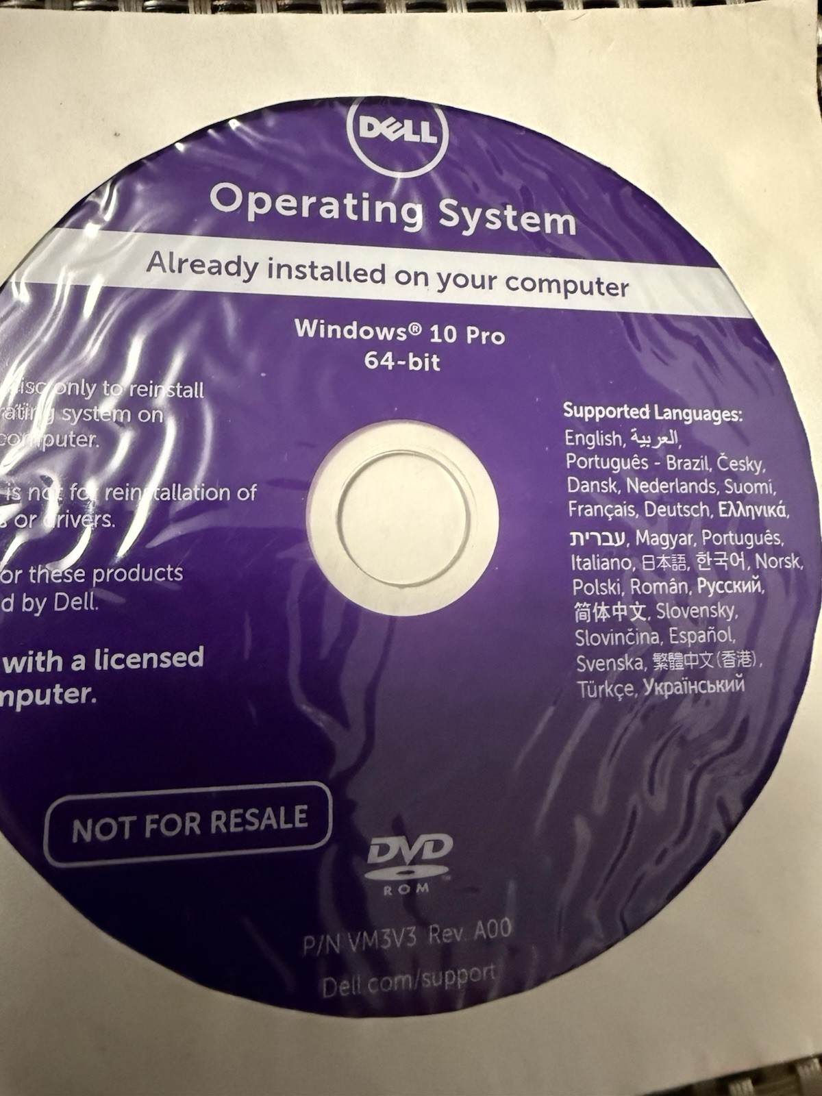 Windows 10 Pro 64-bit Dell Reinstallation Disc SEALED NO KEY