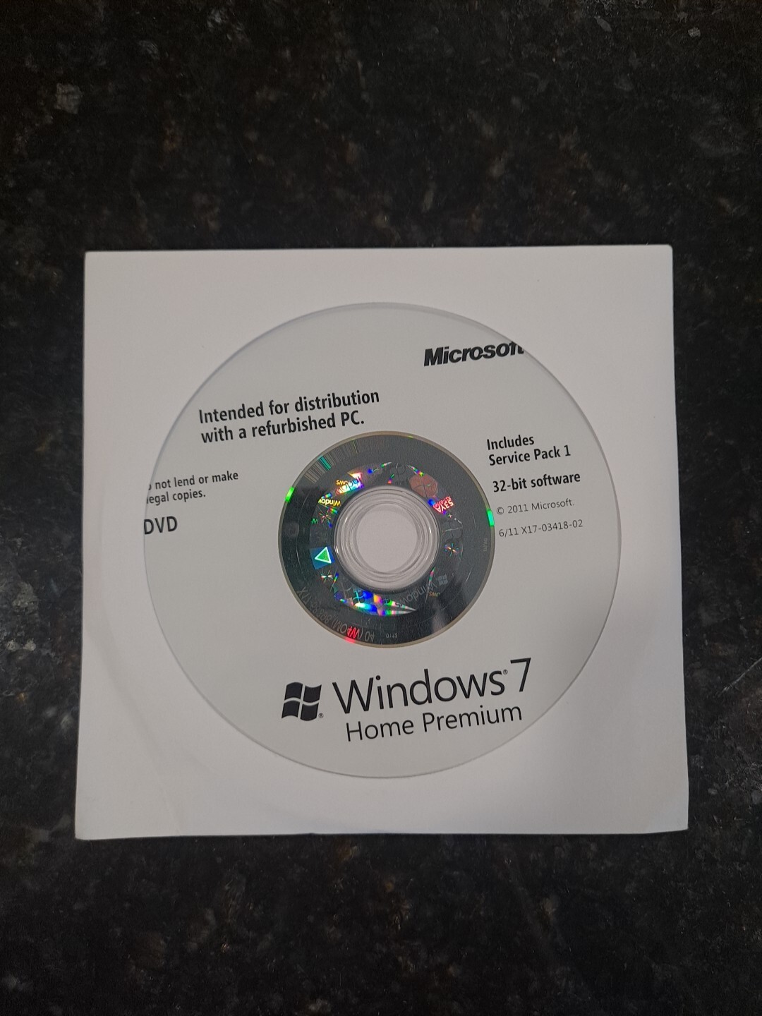 Microsoft Windows 7 Professional w/SP1 64 Bit DVD 2011 Refurbished PC *NO KEY*