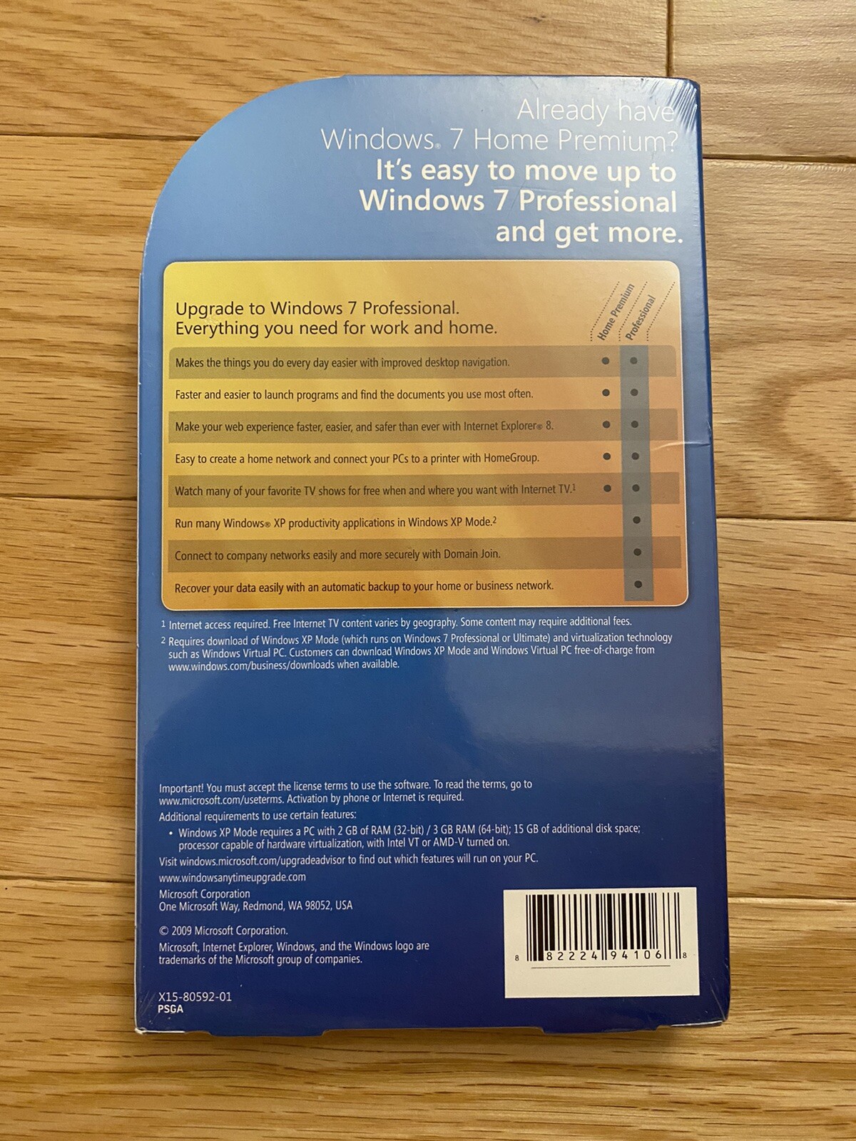 NEW SEALED Microsoft Windows 7 Home Premium to Professional Anytime Upgrade