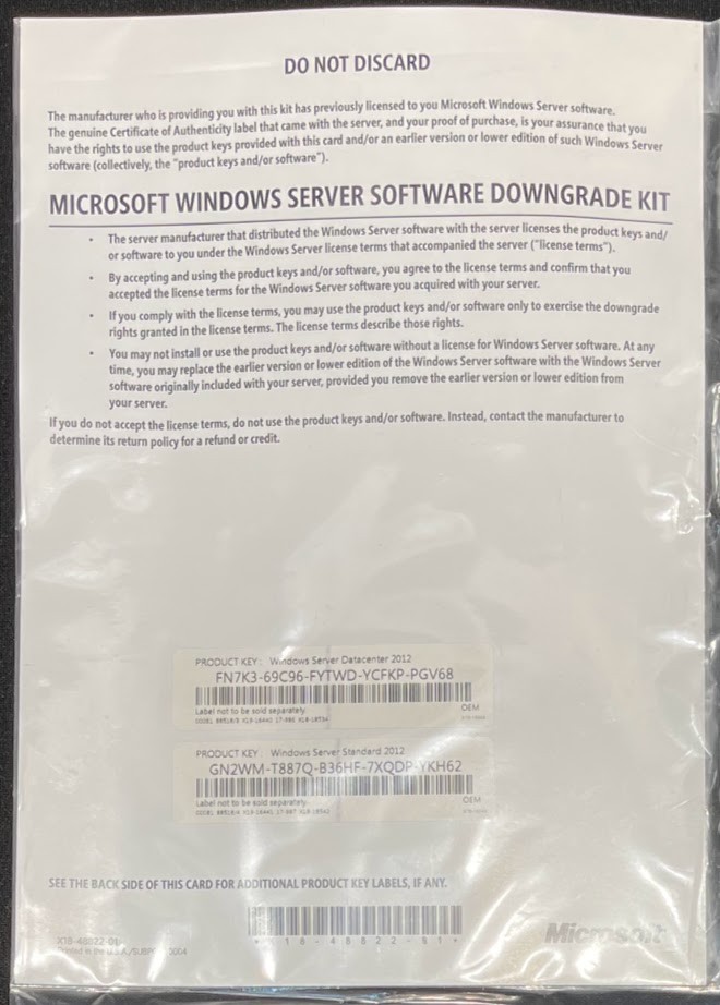 Microsoft Windows Server 2012 Software Downgrade Kit / Standard/Datacenter