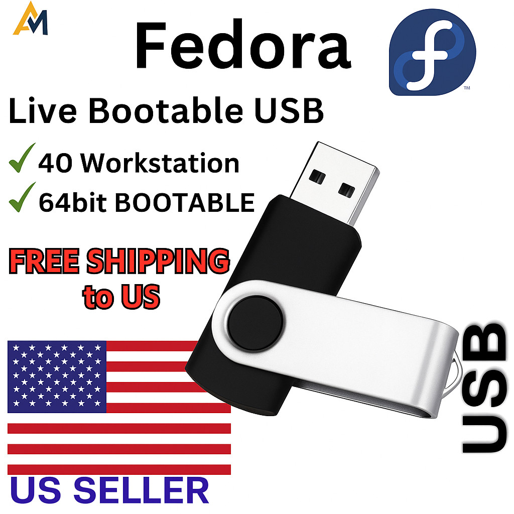 Fedora Workstation 64-Bit — Live Bootable USB (8GB) | GNOME – FREE SHIPPING
