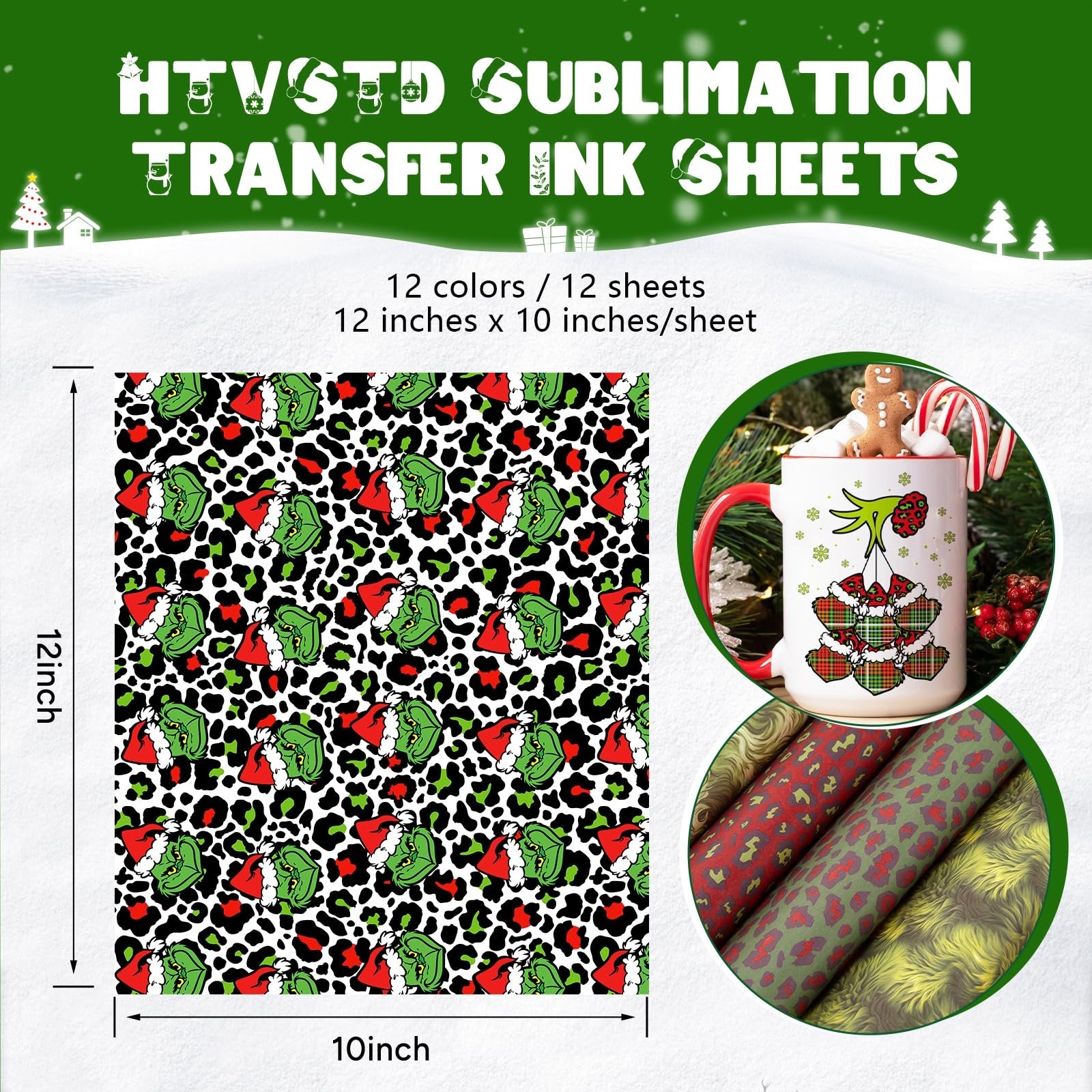 HTVSTD Christmas Sublimation Ink Transfer Sheets 12 Sheets 12” x 10”Leopard…